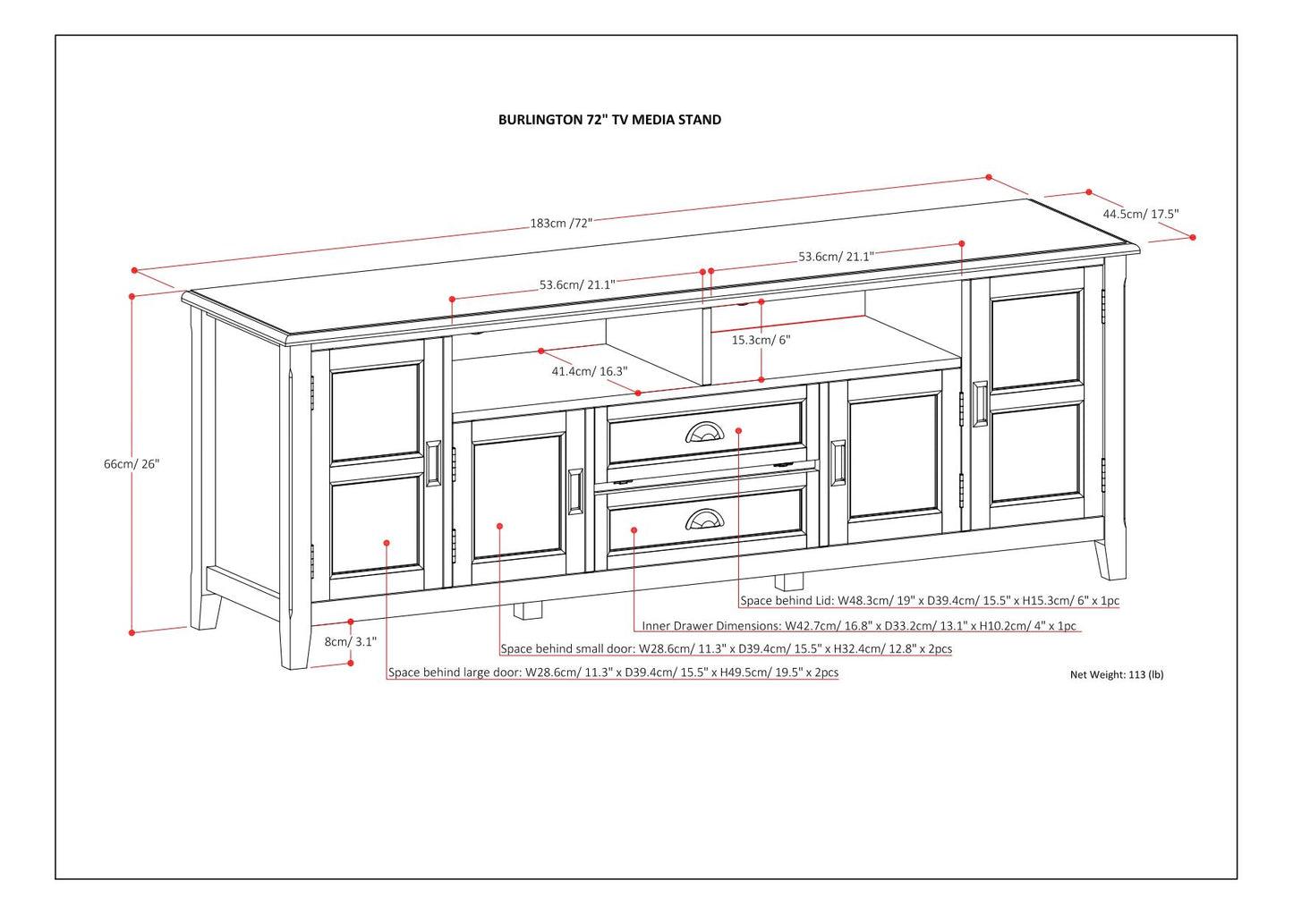 Burlington - TV Media Stand - Antique White