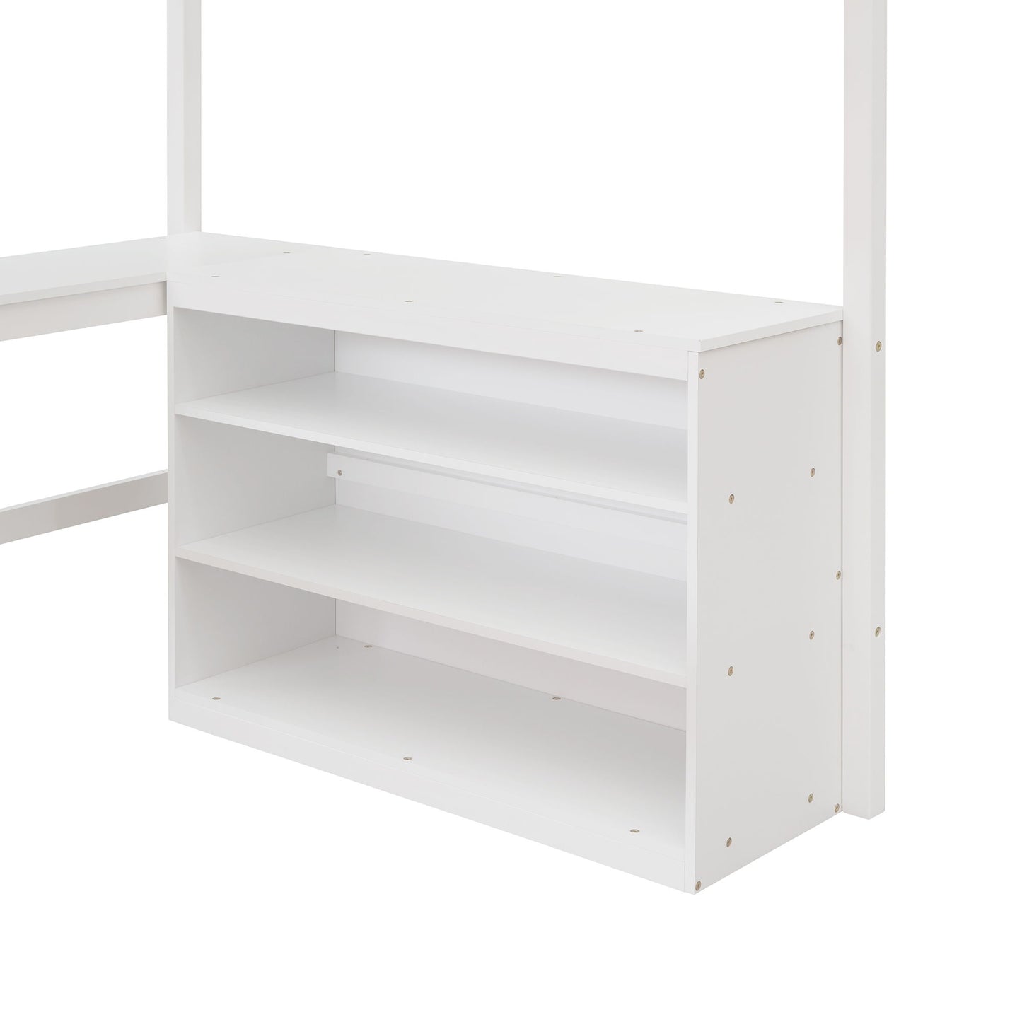 Full Size Loft Bed With Shelves With Desk - White