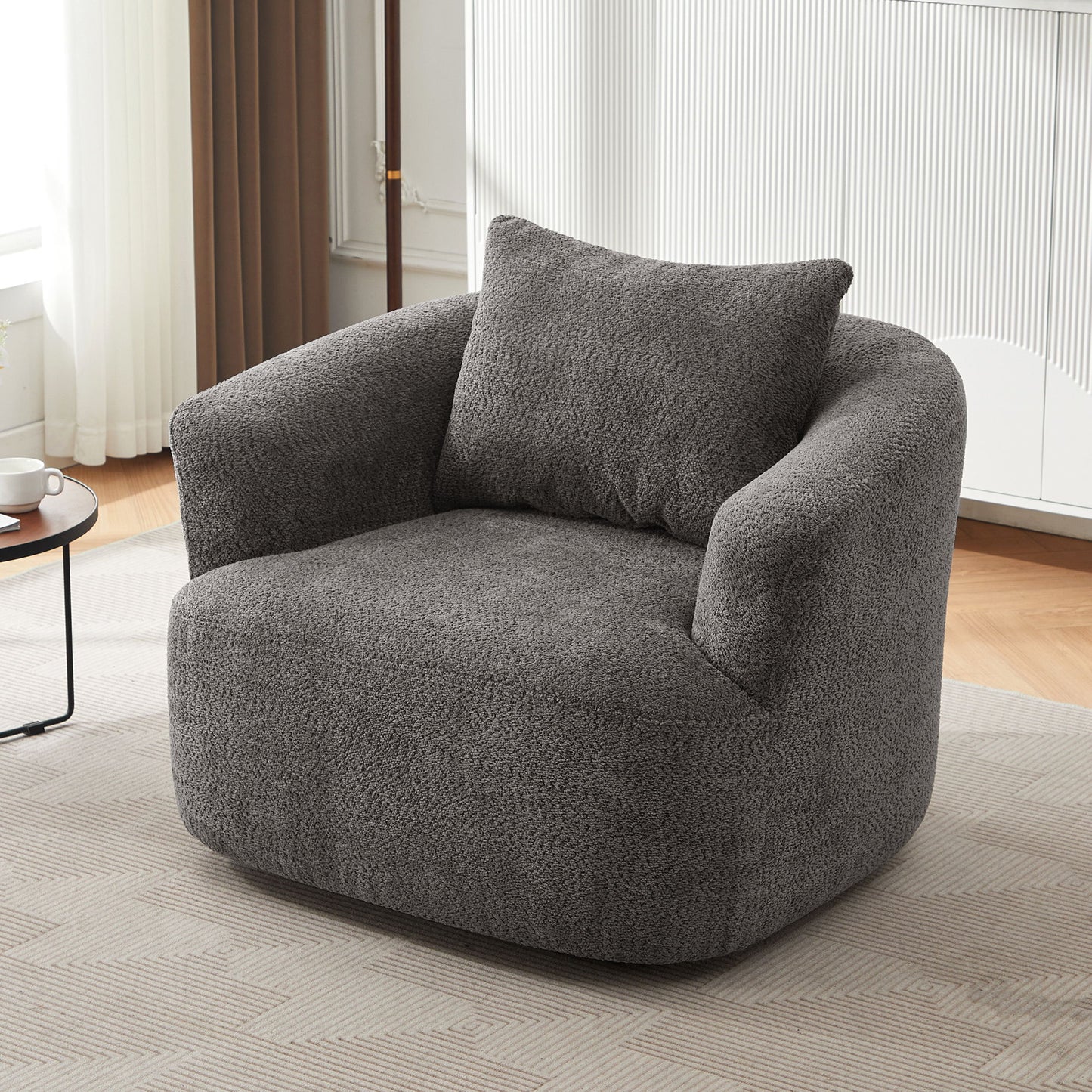 Chenille Upholstered 360ÔøΩÔøΩ Swivel Barrel Sofa Chair With Throw Pillow, Accent Chair For Living Room, Office And Hotel - Gray