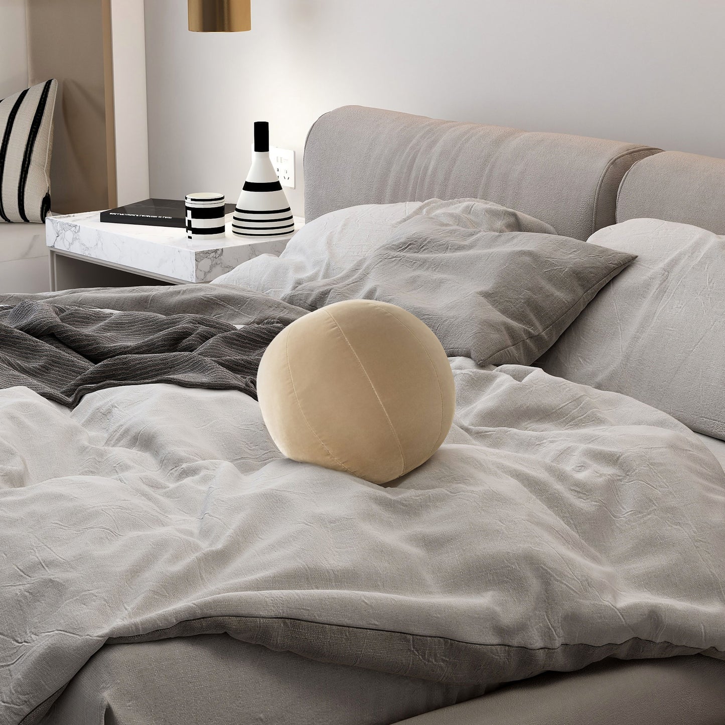 Luna - Round Sphere Accent Ball Throw Pillow - Fawn Brown