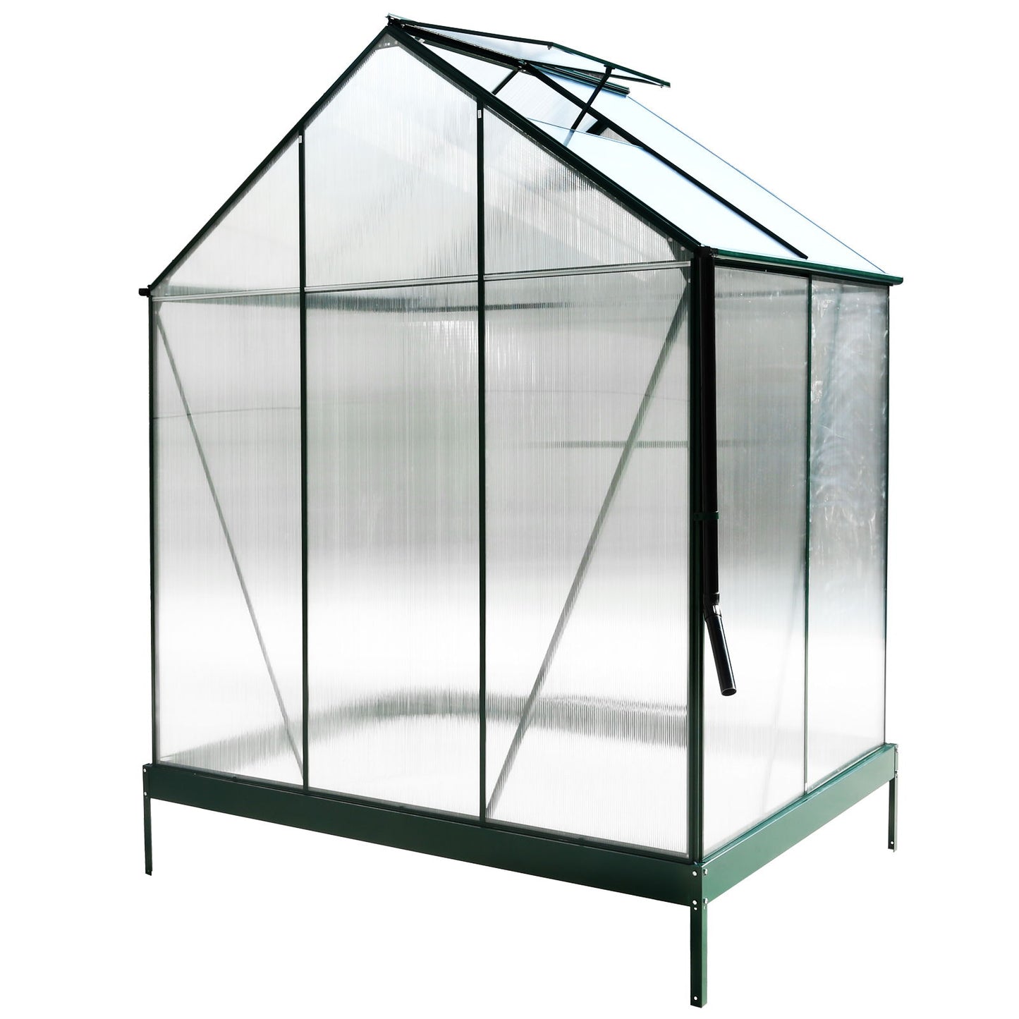 6.3'x4.2'x7' Polycarbonate Greenhouse, Heavy Duty Outdoor Aluminum Walk-In Green House Kit With Rain Gutter, Vent And Door For Backyard Garden - Green