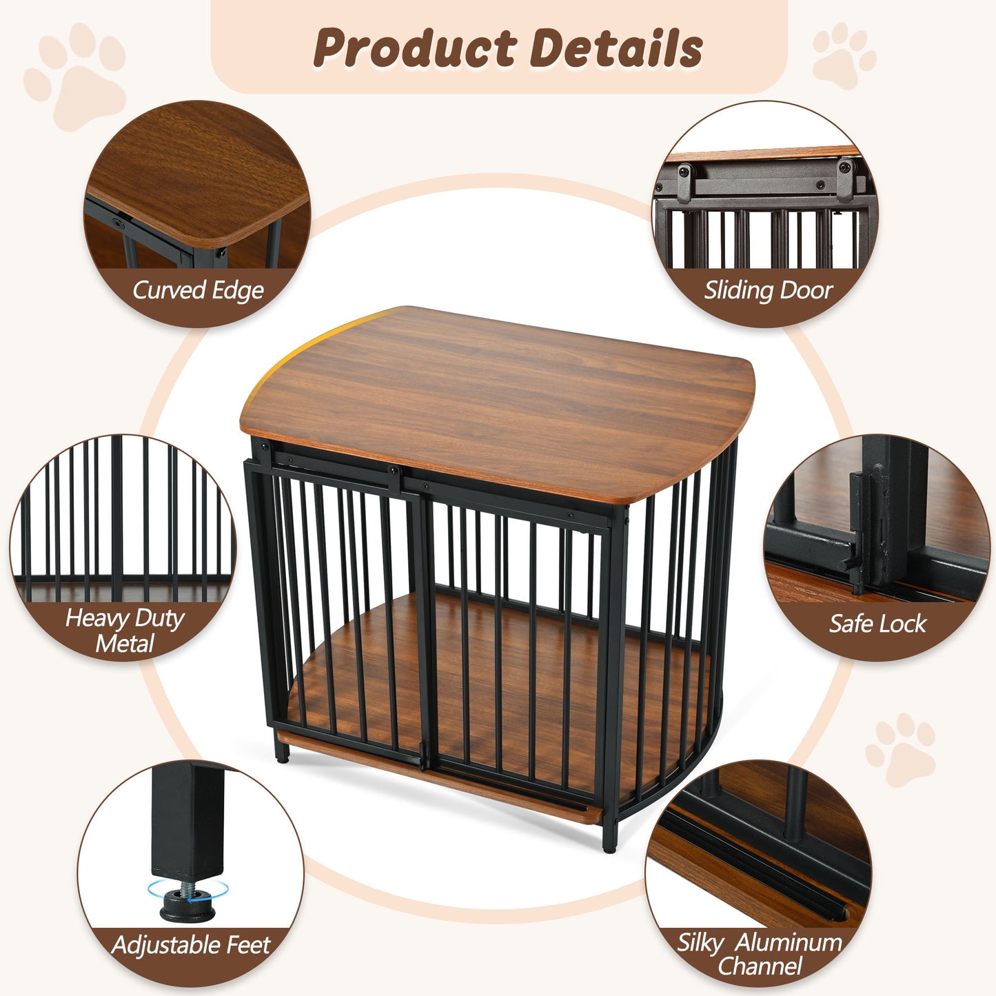 Furniture Style Dog Crate For Small And Medium Dogs, Wooden Cage Indoor Kennel Furniture, Modern Dog Crate End Table With Double Doors - Brown