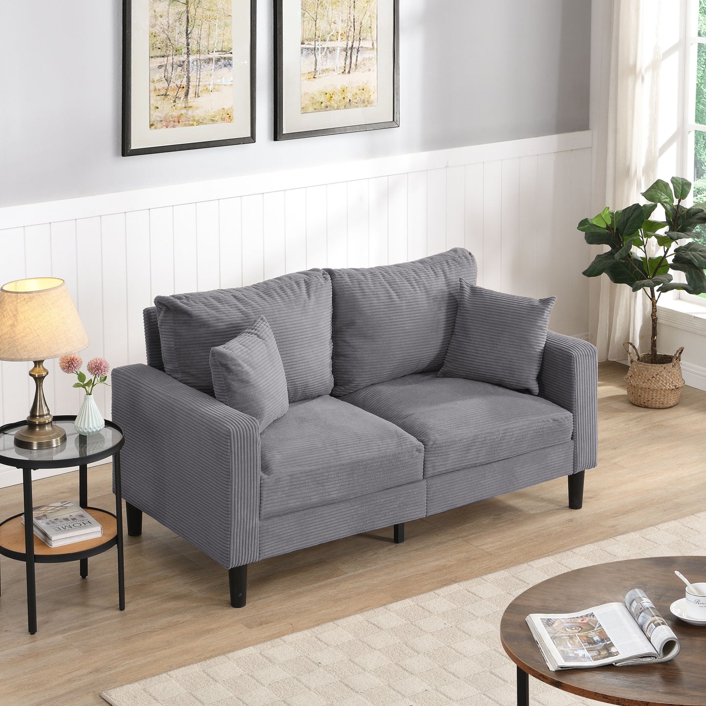 Modern Upholstered Resilience Loveseat Sofa With Wooden Frame, Comfy 2 Seat For Small Space - Light Gray