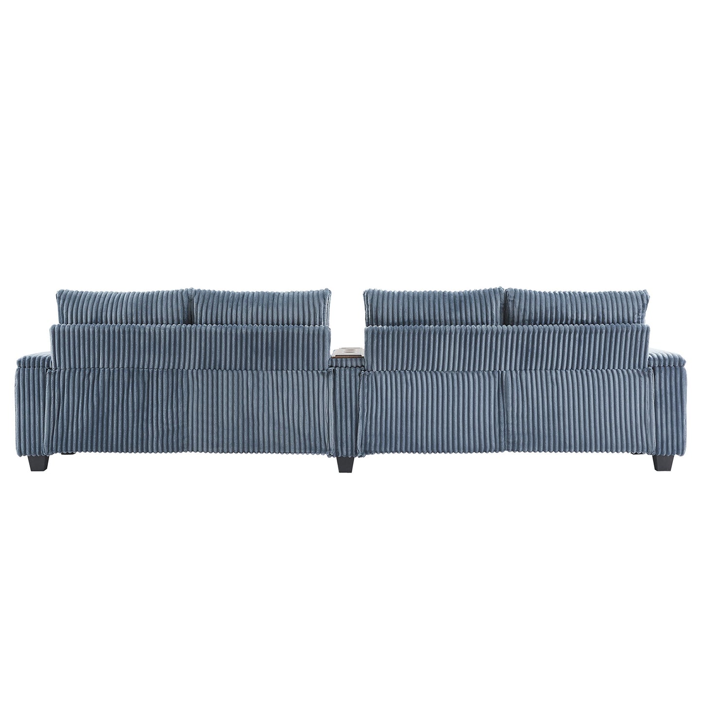 Modern 4 Seater Corduroy Sofa Couch With USB Ports, Hidden Storage, Flip Top Cup Holders - Blue