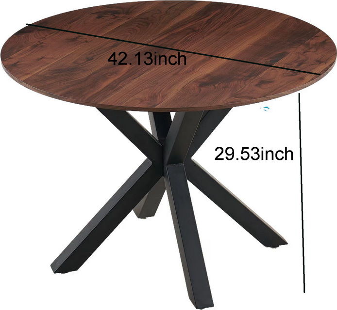 Wood Table Mid-Century Dining Table For 4 - 6 People With Round MDF Table Top, Pedestal Dining Table, End Table Leisure Coffee Table, Cross Leg - Matte Black / Natural