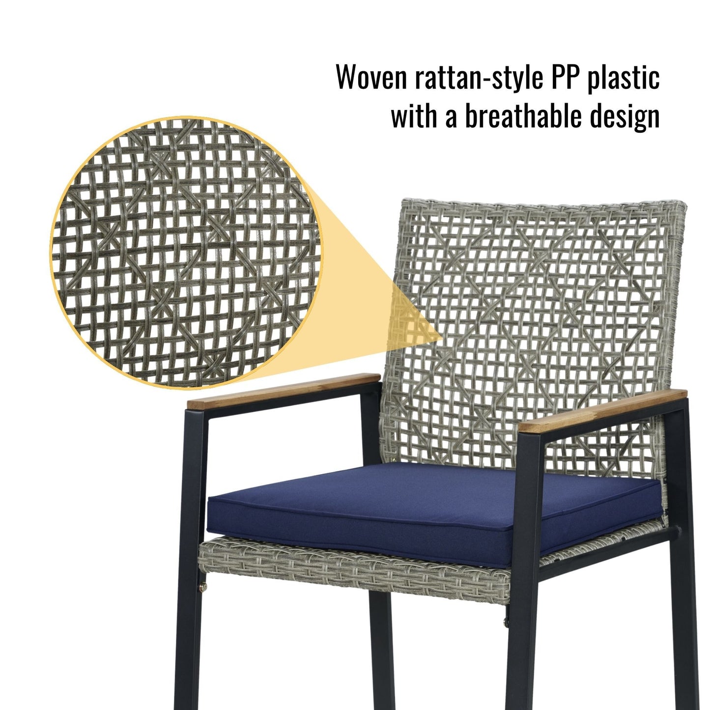 All Weather 5 Piece Patio Dining Table Sets With Acacia Wood Top And Umbrella Hole, Rattan Outdoor - Light Gray