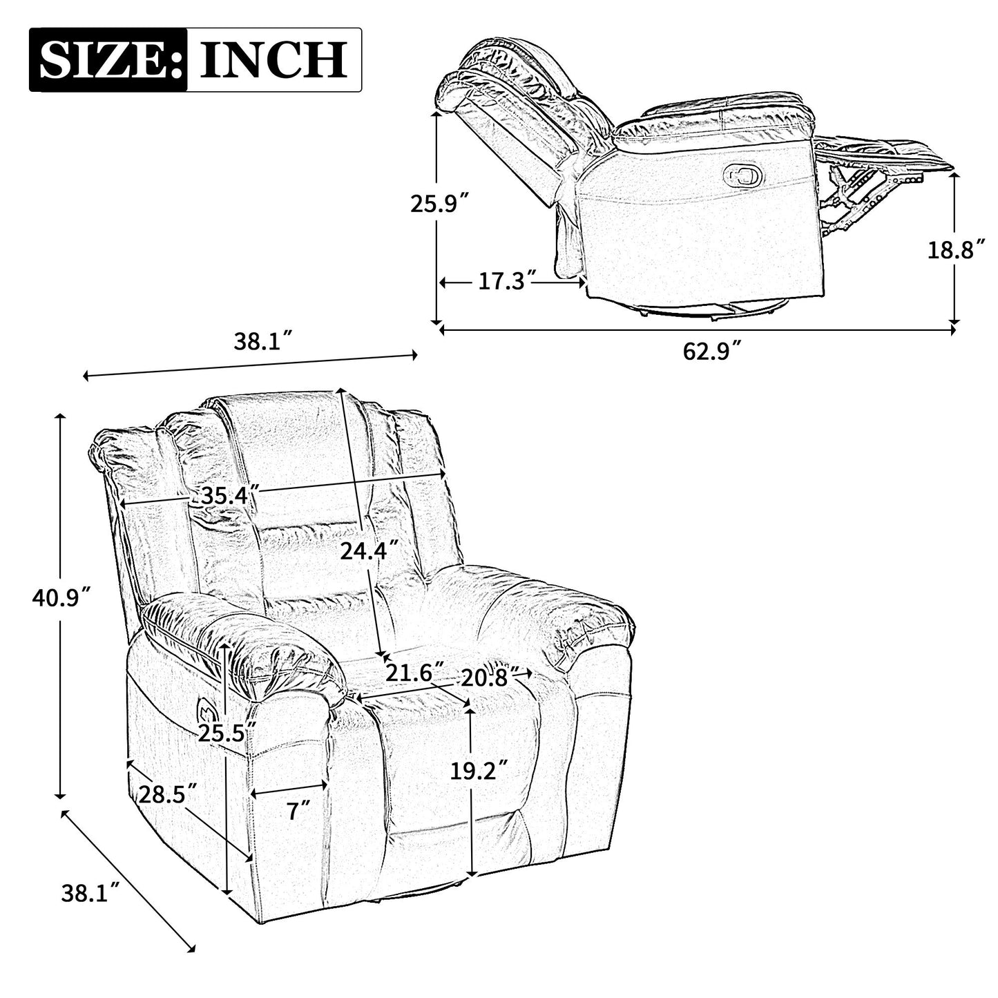360ÔøΩÔøΩ swivel And Rocking Home Theater Recliner Manual Recliner Chair With Wide Armrest For Living Room - Black