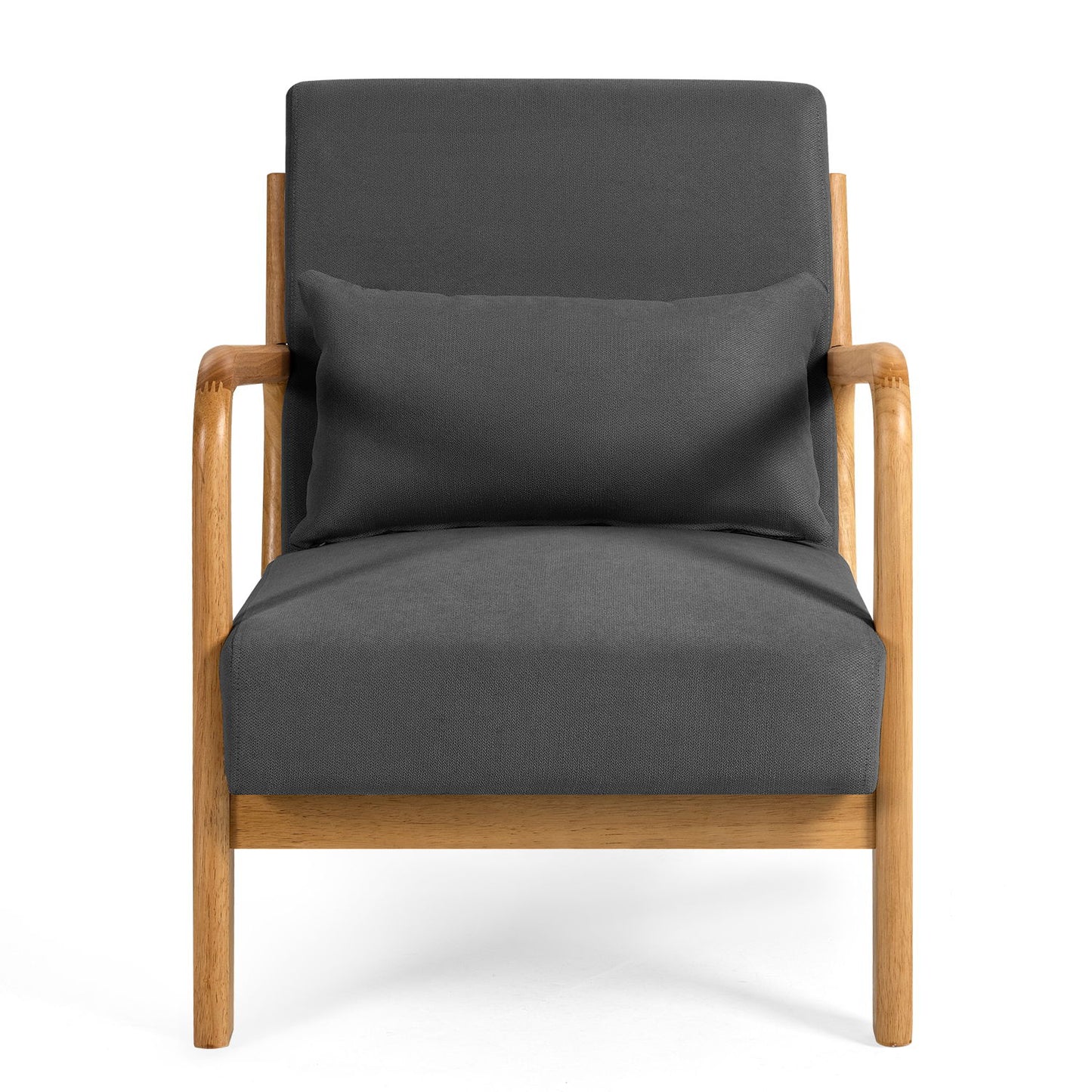 Leisure Chair With Solid Wood Armrest And Feet, Mid-Century Modern Accent Sofa, 1 Seat - Dark Gray