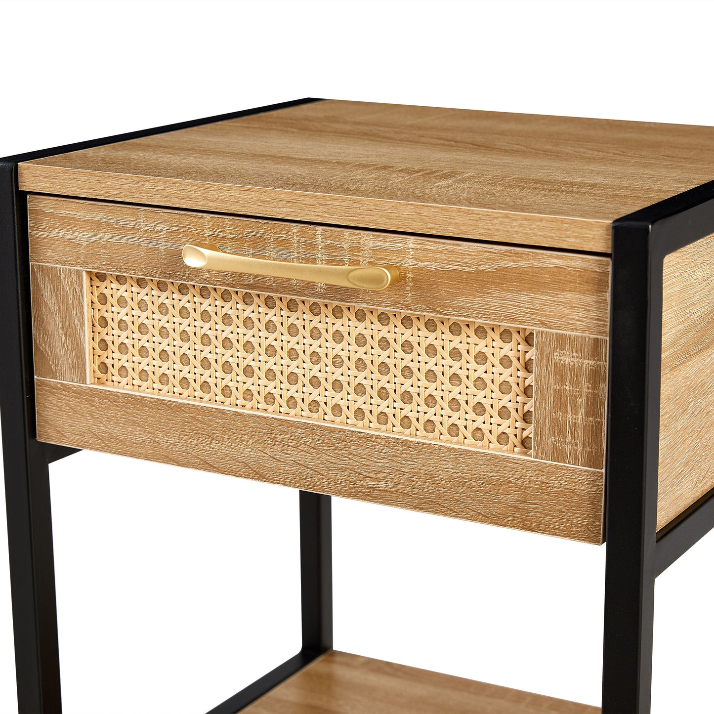15.74" Rattan End Table With Drawer, Modern Nightstand, Metal Legs, Side Table For Living Room, Bedroom - Natural