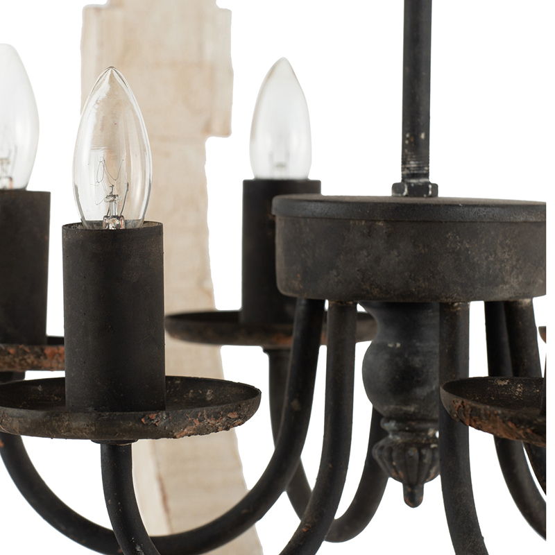 6 Light Wood Chandelier, Hanging Light Fixture With Adjustable Chain For Kitchen, Bulb Not Included - White