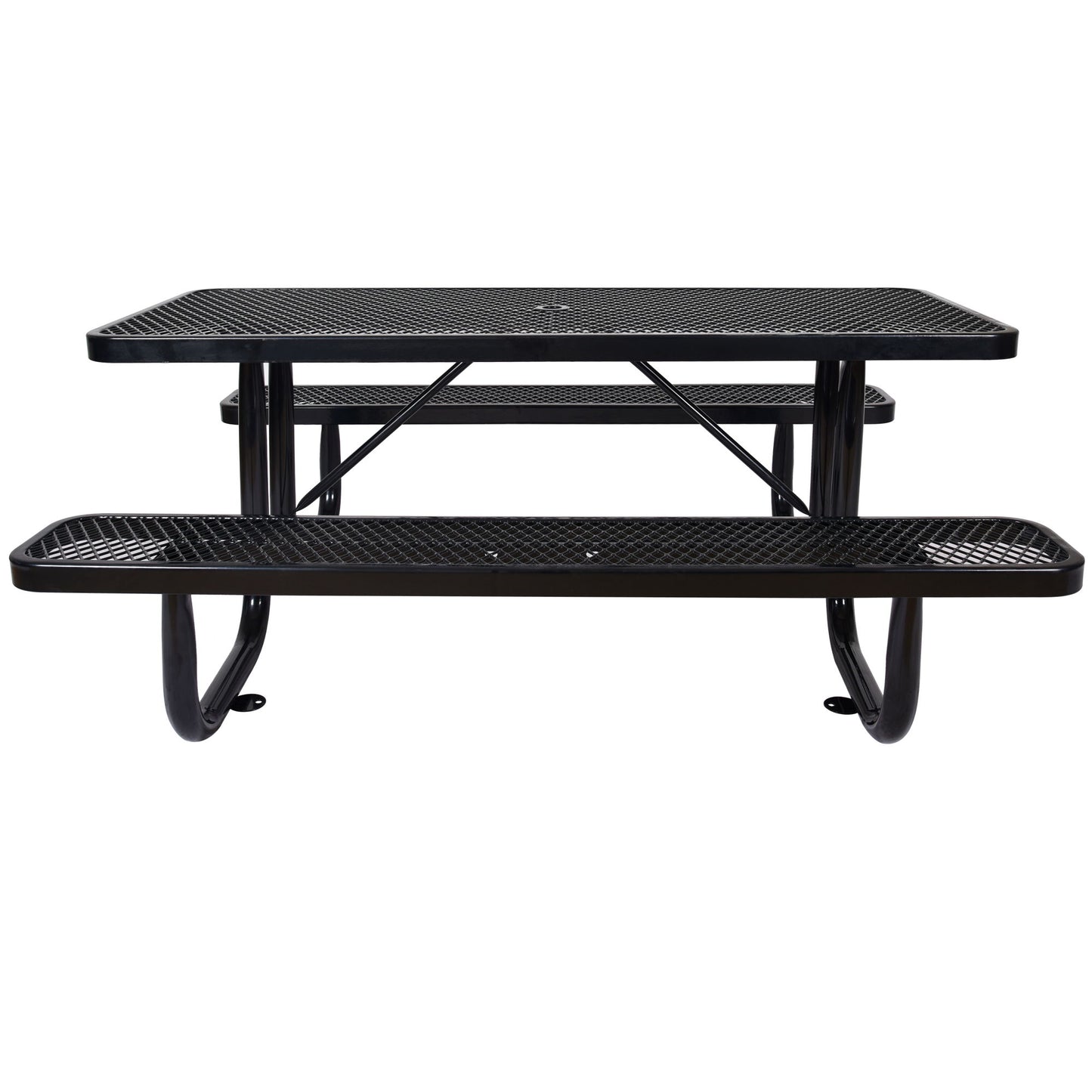 Rectangular Outdoor Steel Picnic Table With Umbrella Pole - Black