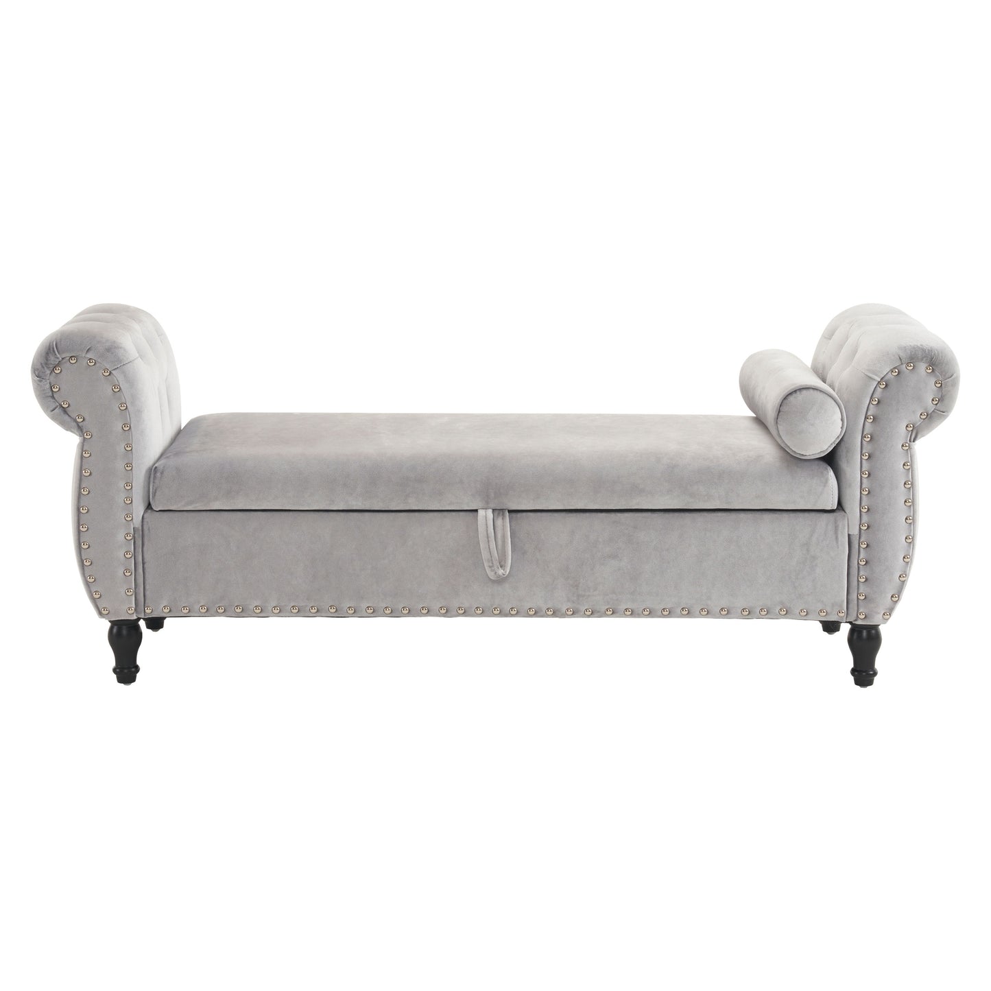 Velvet Multifunctional Storage Rectangular Ottoman Bench With Pillow - Gray