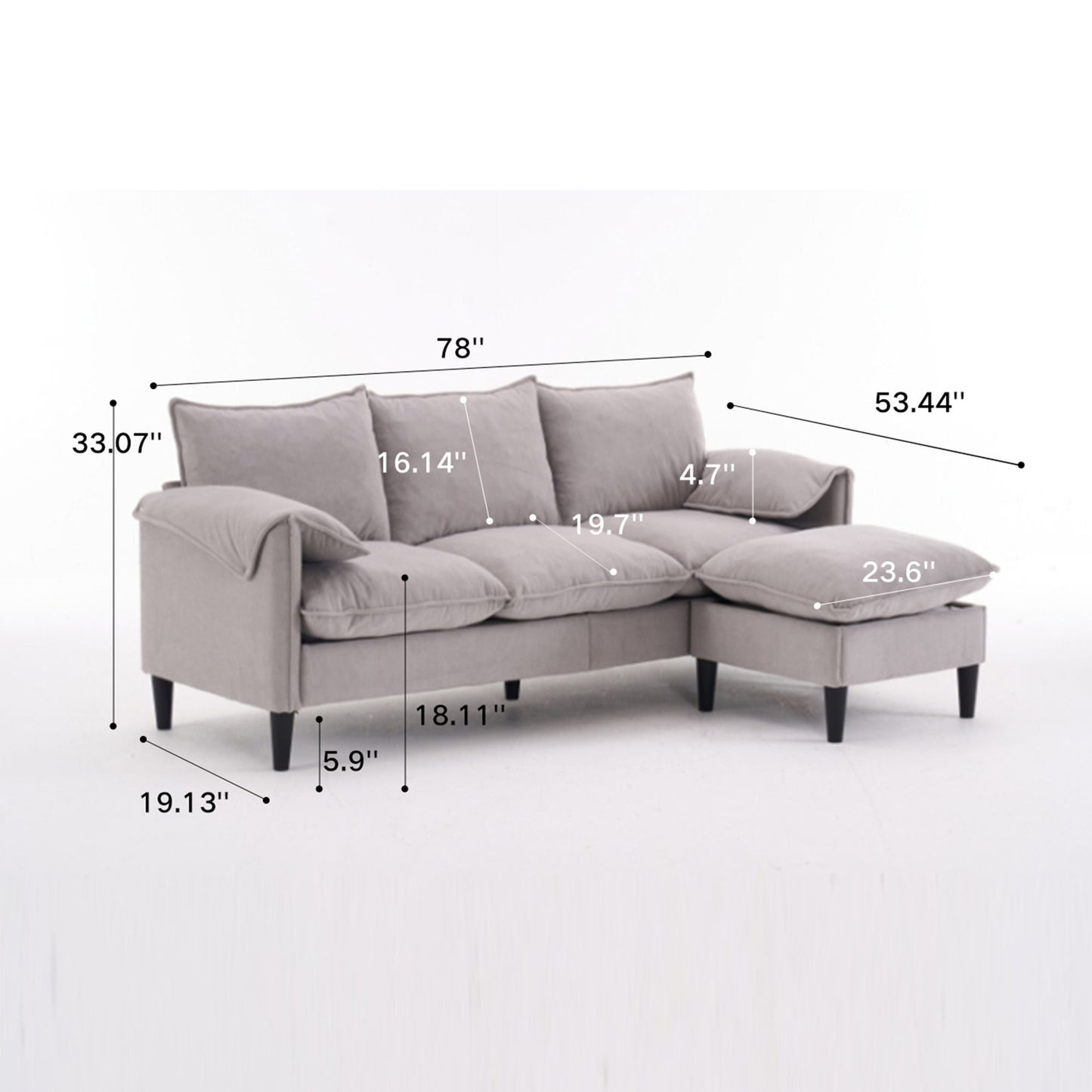 Convertible Combination Sofa, Sofa L Shaped, Sofa With Footstools With Storage Sofa For Living Room, 3 Seater Combination Sofa - Beige