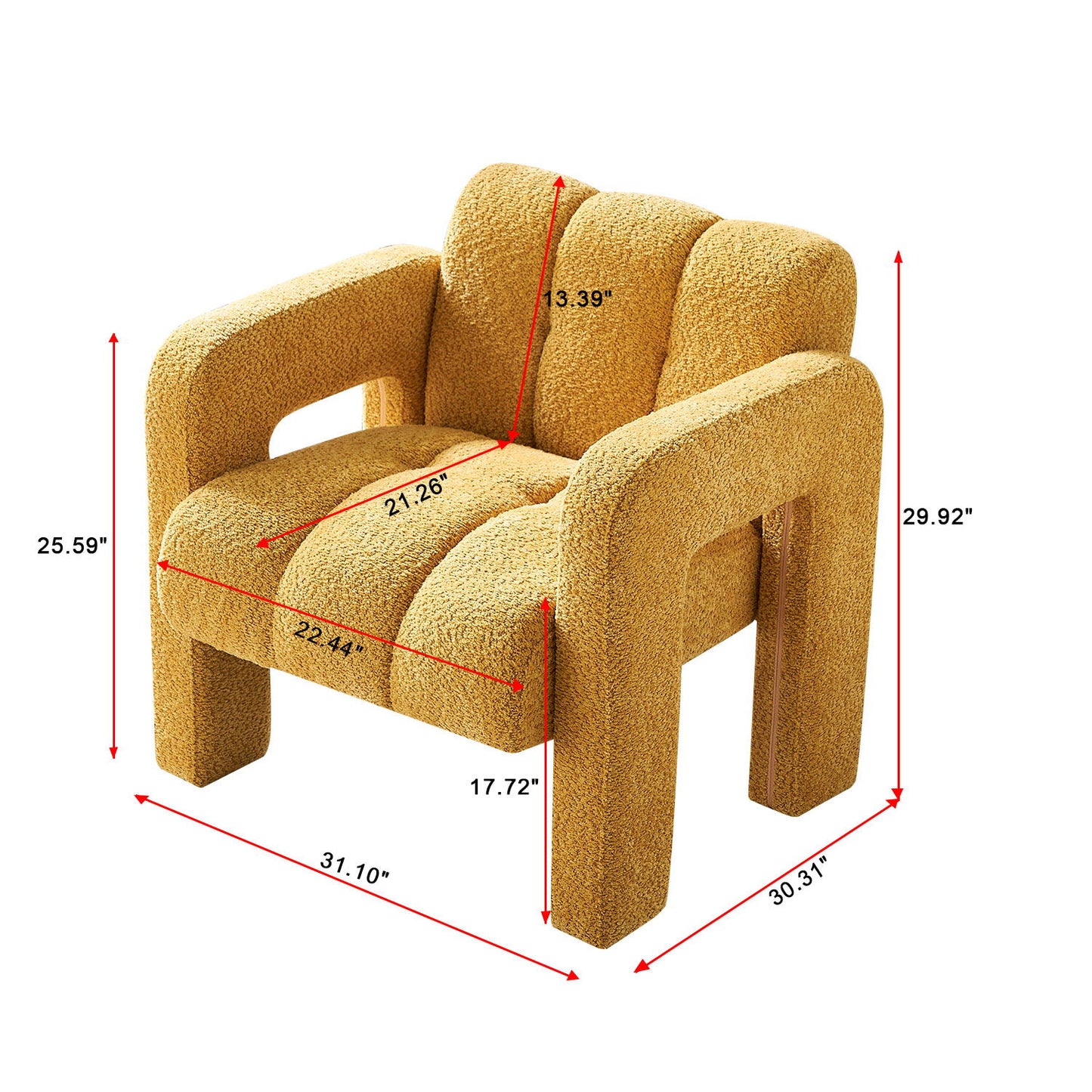 31.10" Wide Boucle Upholstered Accent Chair - Yellow