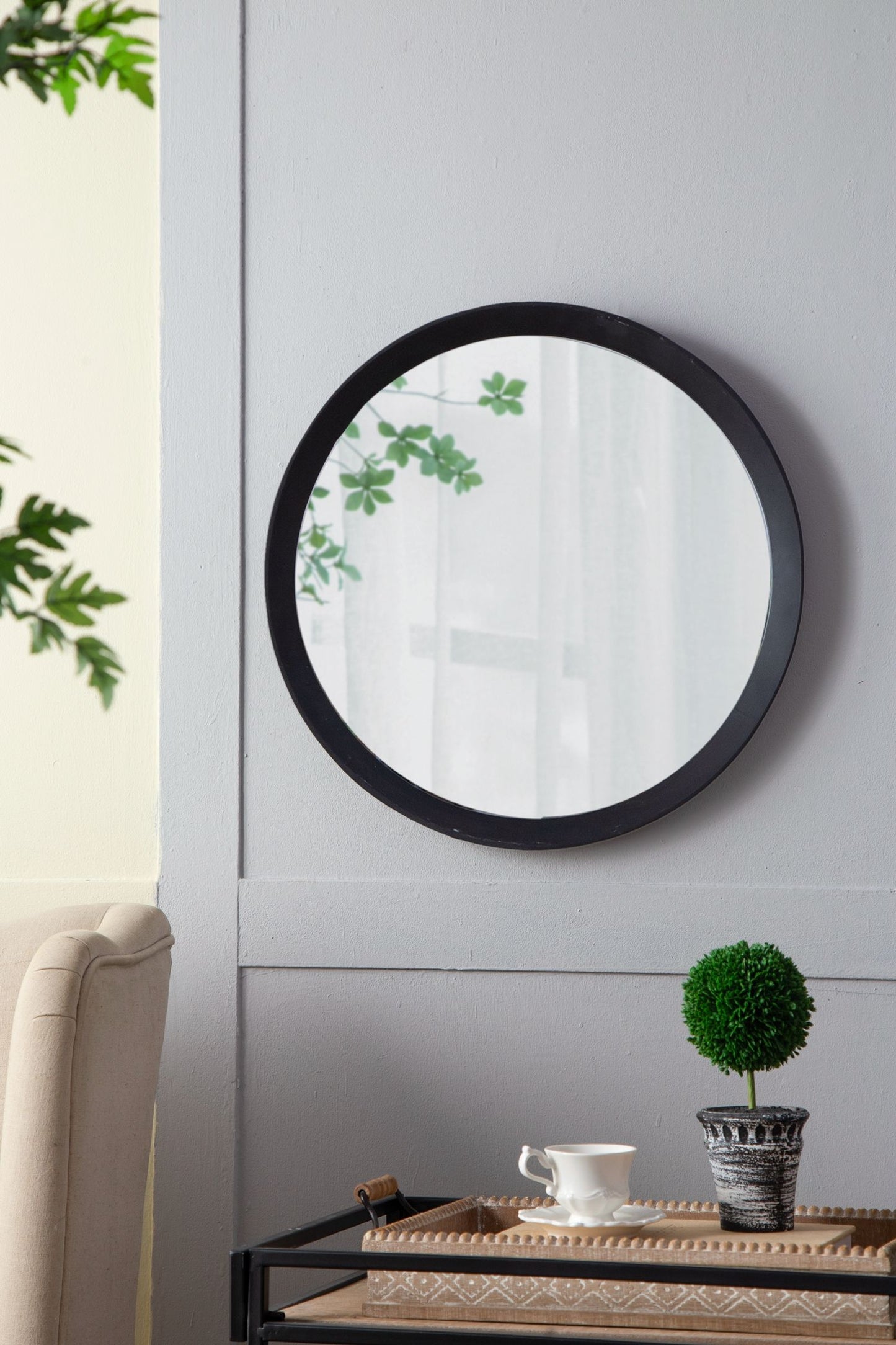 Transitional Decor Style Mango Wood Wall Mirror Wall Decor With Frame Of Solid Mango Wood For Bathroom, Entryway Console Lean Against Wall - Black