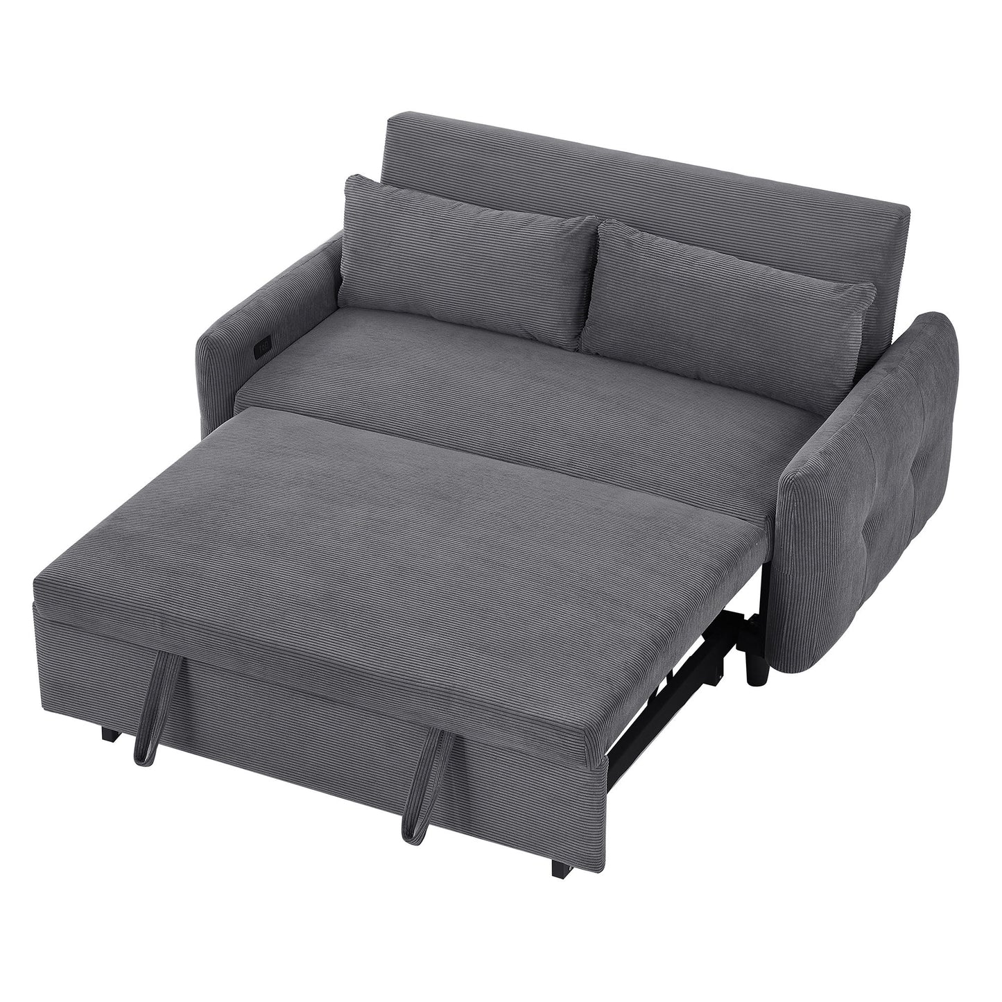 Pull Out Sofa Bed Convertible Couch 2 Seat Loveseat Sofa Modern Sleeper Sofa With 2 Throw Pillows And USB Ports For Living Room - Dark Gray