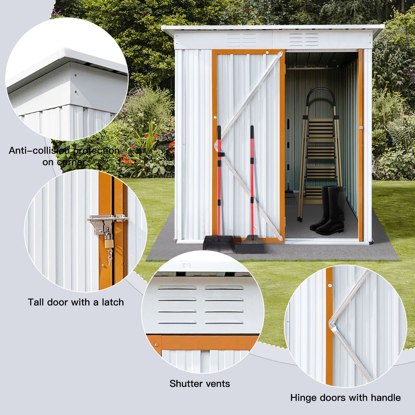 Garden Sheds 5Ftx4Ft Outdoor Storage Sheds White / Yellow