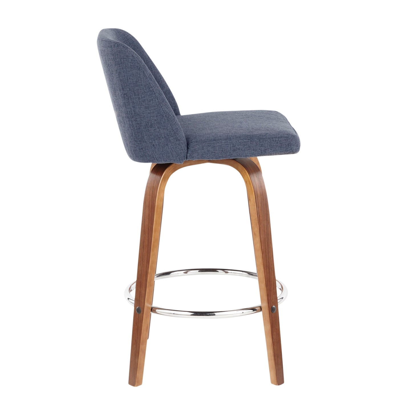 Toriano - Mid-Century Modern Counter Stool (Set of 2) - Blue / Walnut