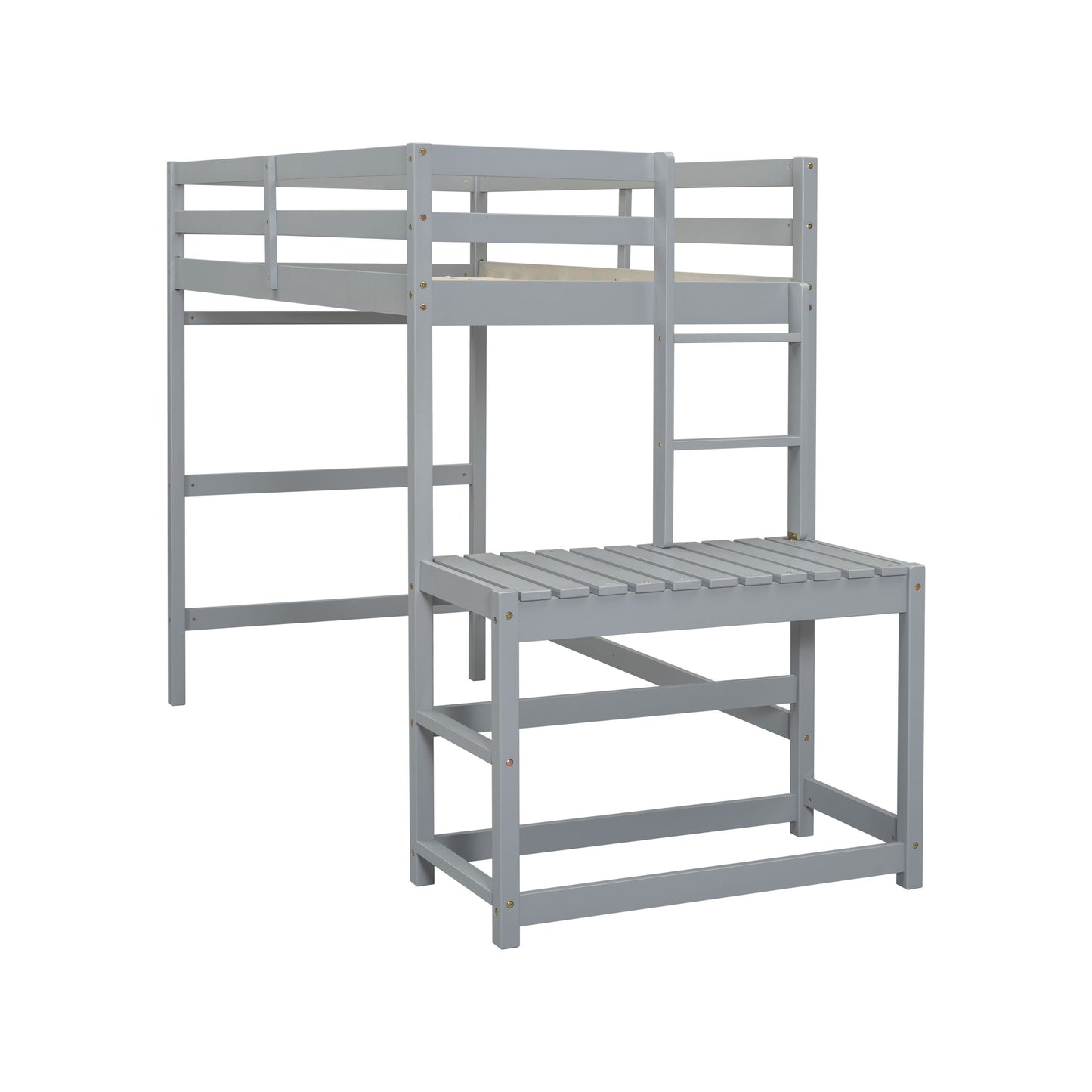 Twin Size High Loft Bed With Ladder Landing Platform, Ladders, Guardrails - Gray