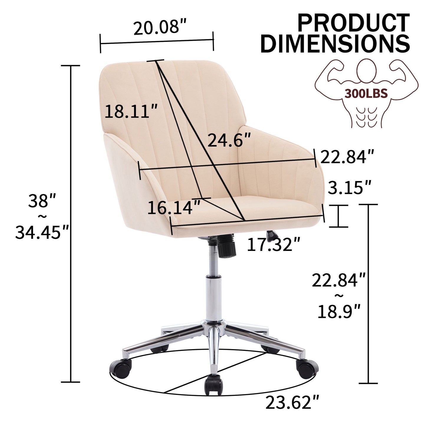 Adjustable Office Chair, Home Bedroom, Ergonomic Swivel Chair, Backrest Seat, Comfortable For Long Sitting - Khaki