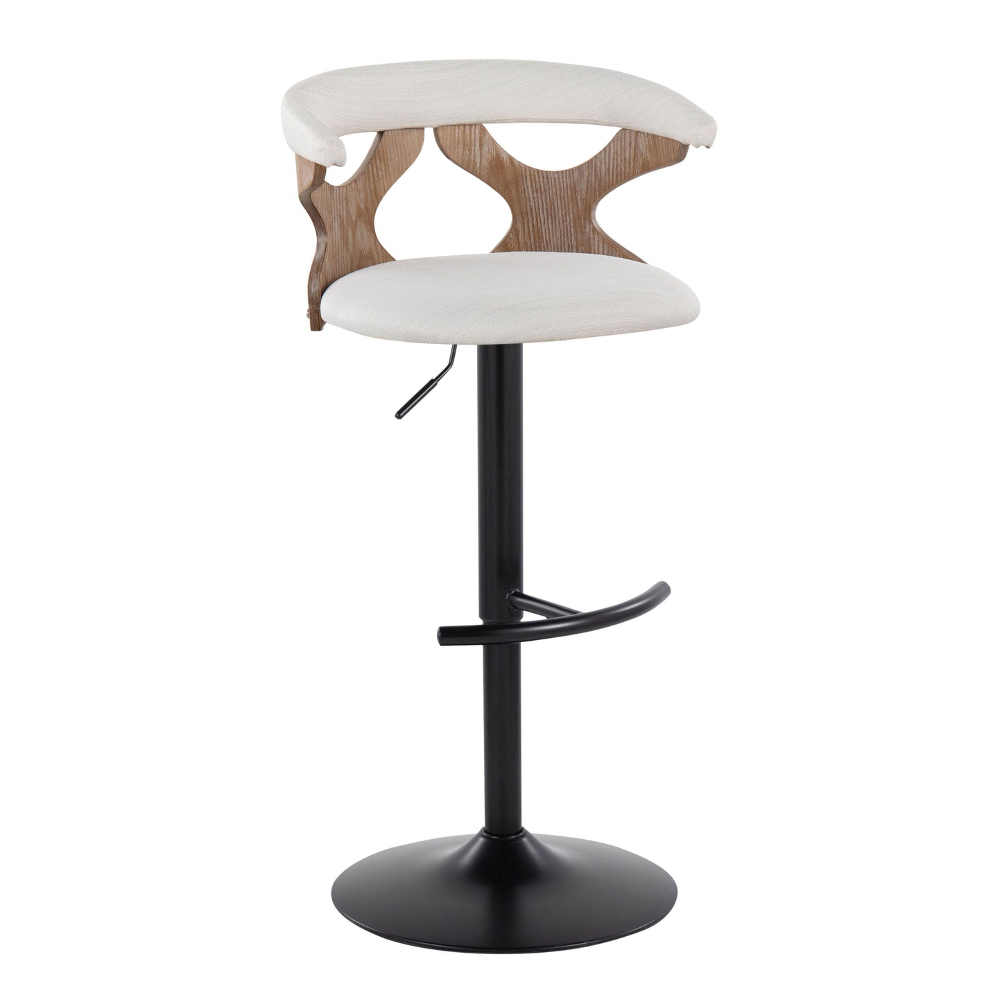 Gardenia - Contemporary Adjustable Barstool With Swivel With Rounded T Footrest (Set of 2) - Whitewashed / Black / Cream
