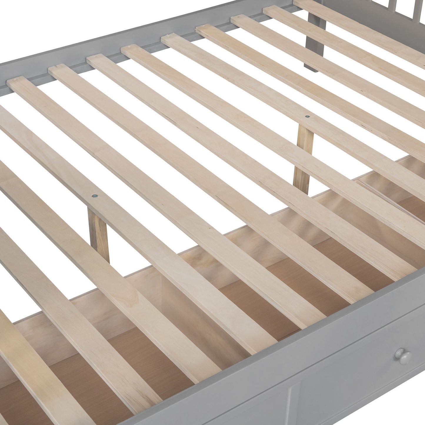Twin Over Full L Shaped Bunk Bed & 3 Drawers, Ladder And Staircase - Gray