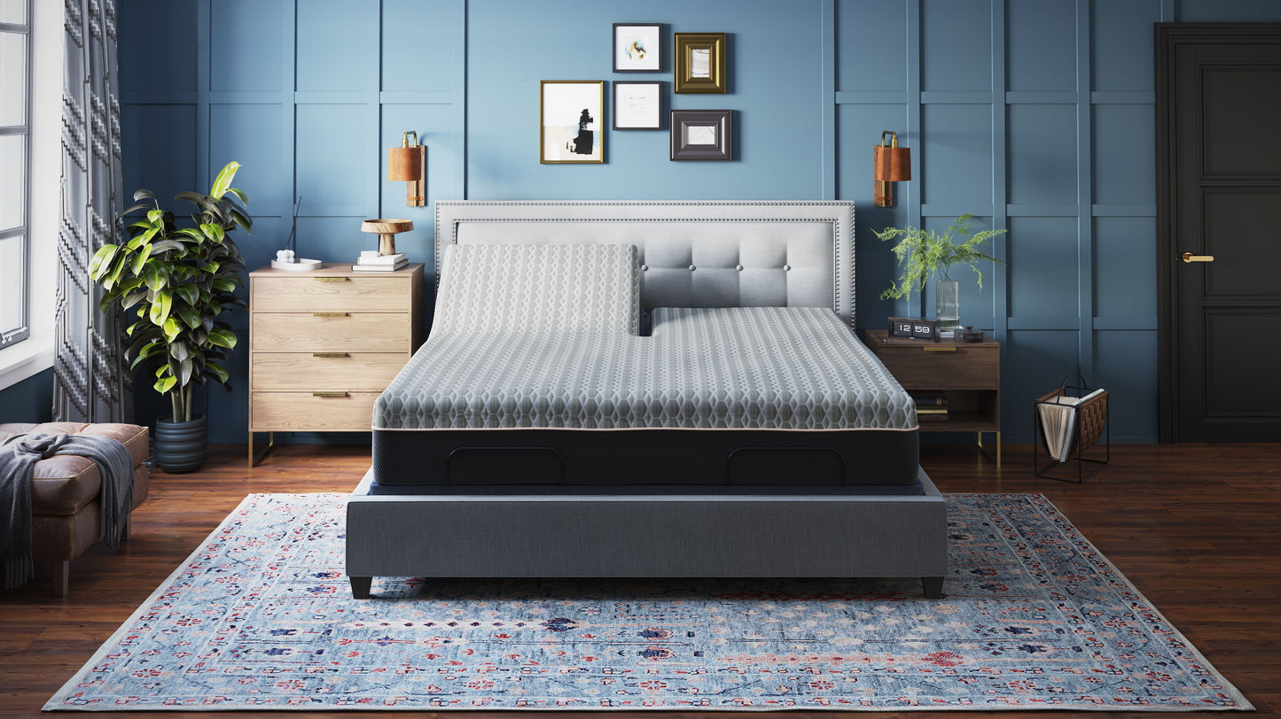 Bt3000 - Flex Head California King Adjustable Bed Base With Head And Foot Position Adjustment - Blue / Gray