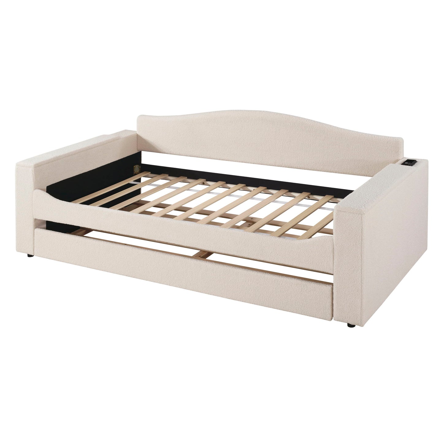 Twin Size Upholstered Daybed With Storage Armrests, Trundle And Latest Integrated Bluetooth Audio System - Beige