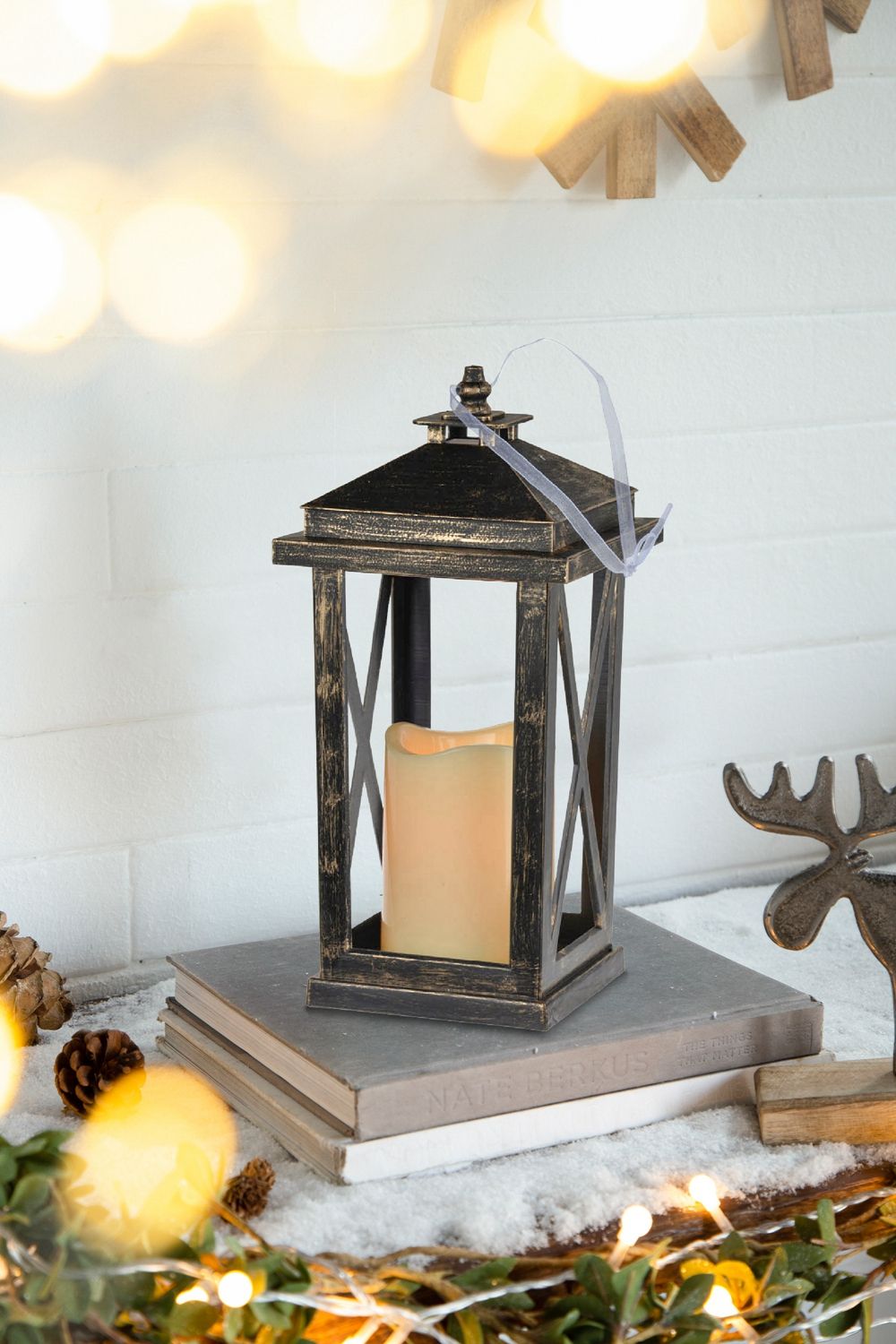 Menifee - Lantern With Led Candle (Set of 2) - Antique Black
