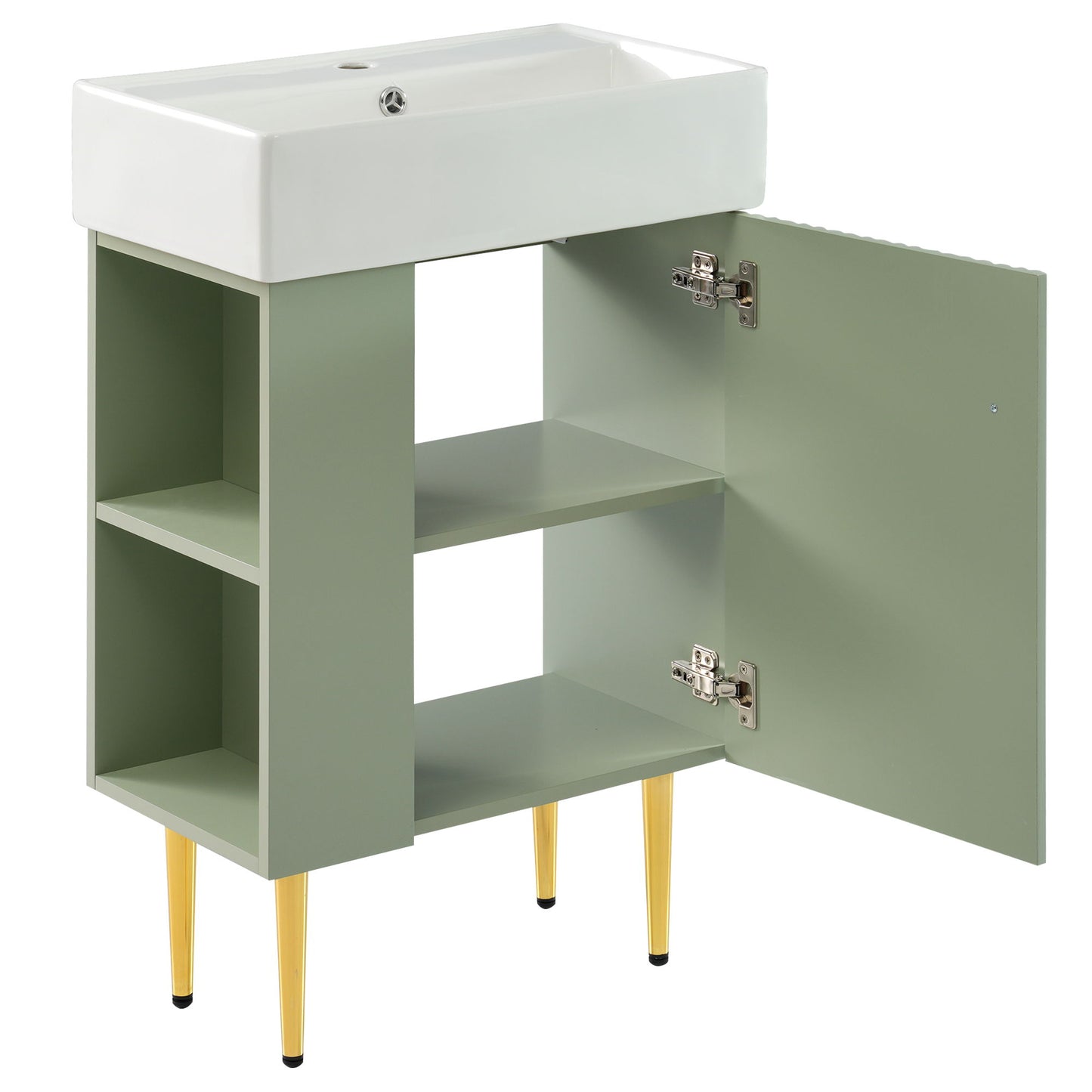 Bathroom Vanity, Combo Cabinet, Bathroom Storage Cabinet, Single Ceramic Sink, Left Side Storage - Green