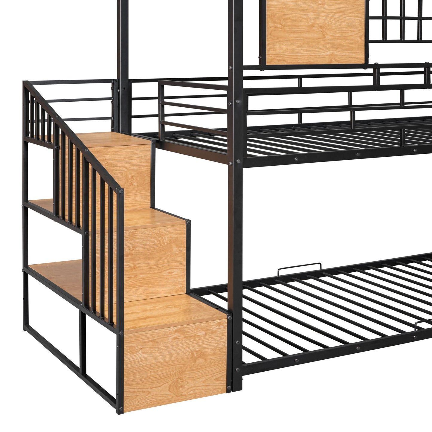 Twin Over Twin Bunk Bed, Housebed With Slide And Storage Stair - Black