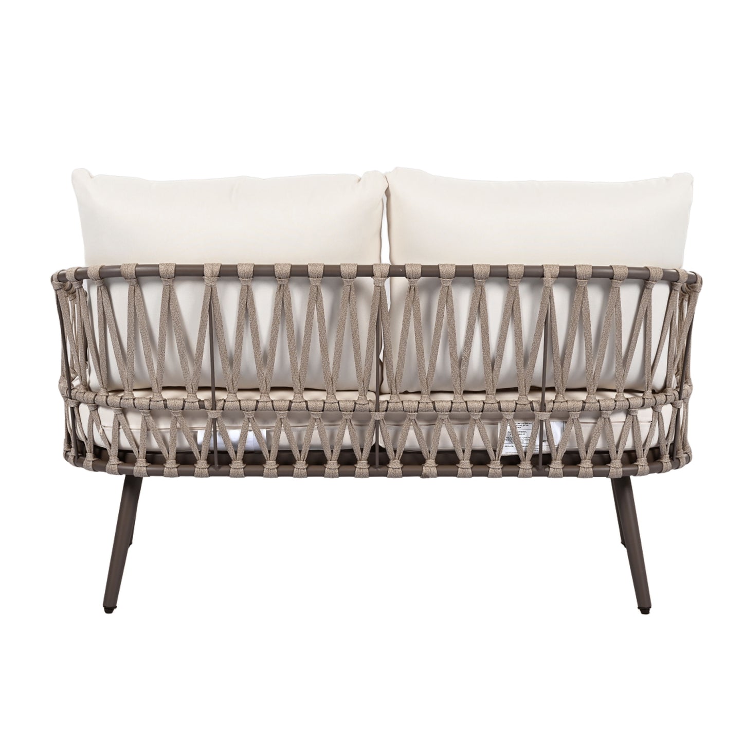 4 Piece Outdoor Patio Furniture Set, Metal Chairs With Woven Rope U Shaped Backrest, Outdoor Conversation Set With Thick Cushions And Coffee Table For Garden, Poolside, Balcony - Brown / Beige