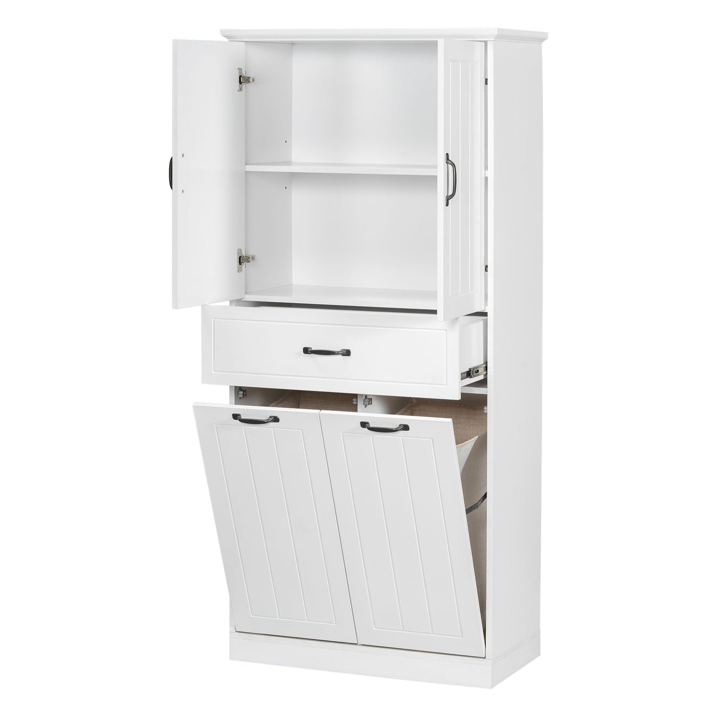 Modern Bathroom Storage Cabinet With 2 Laundry Baskets, 1 Drawer, Adjustable Shelf - White