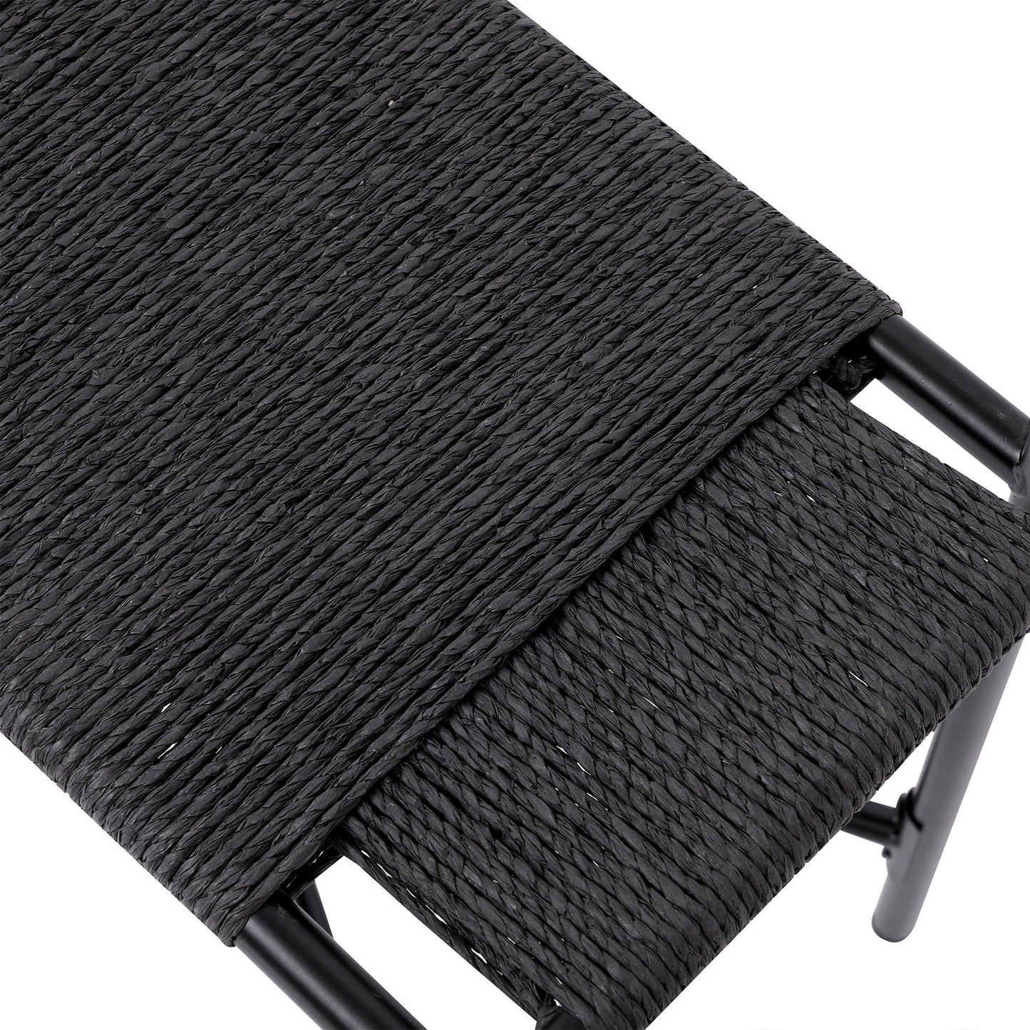 Handwoven Paper Rope Foot Rest Shoes Stools Ottomans For Entryway, Living Room, Bedroom & Office - Black