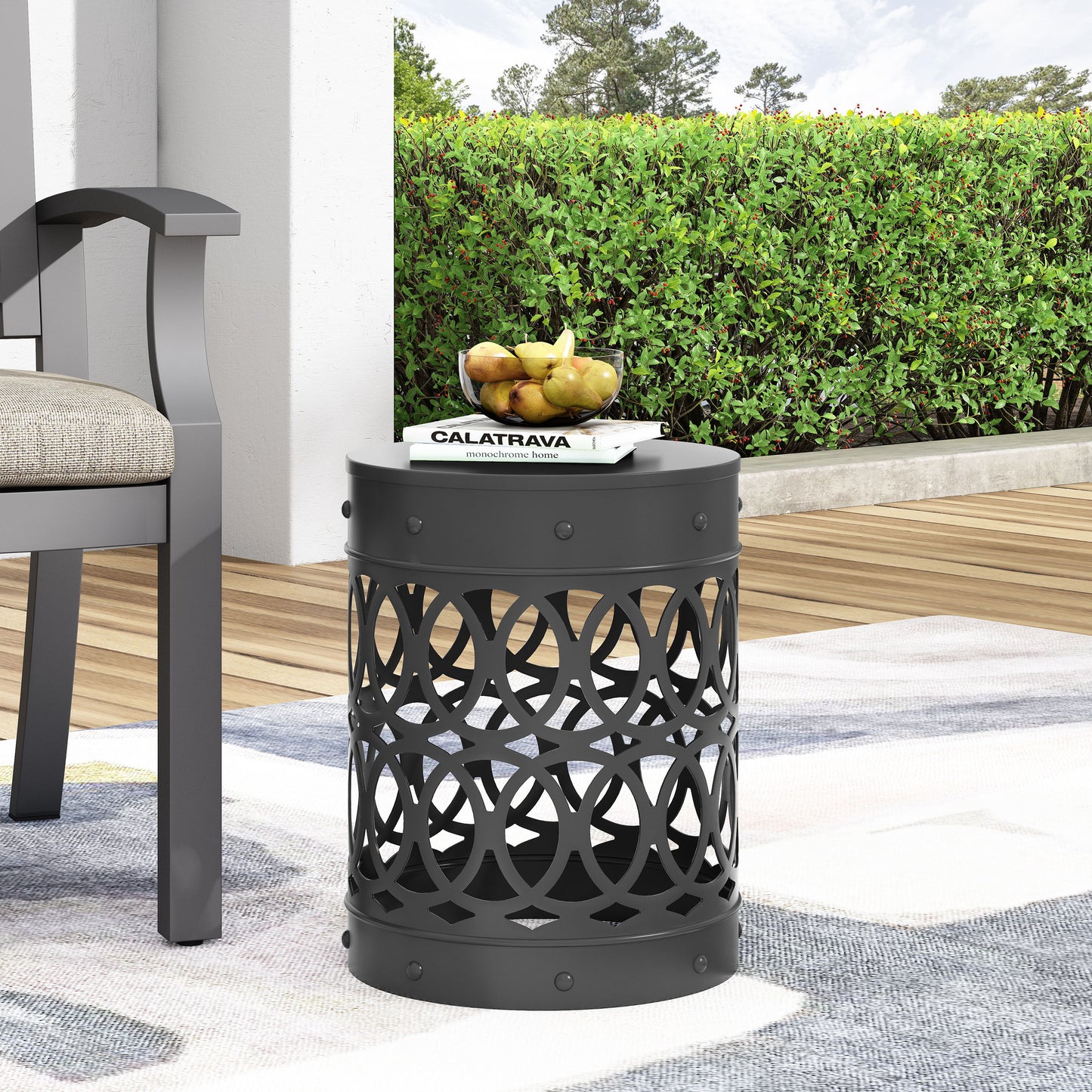 Outdoor, Metal End Table Large - Black