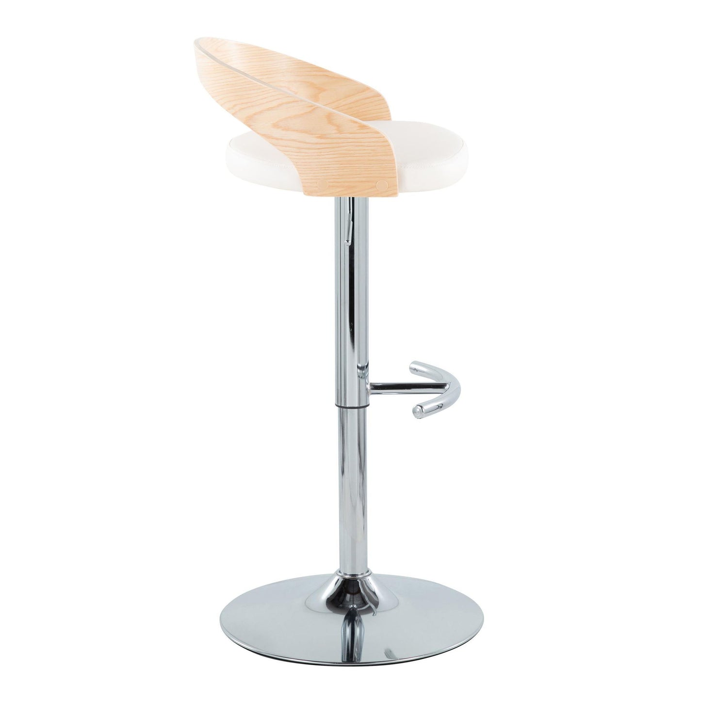 Grotto - Contemporary Adjustable Barstool With Swivel With Rounded T Footrest (Set of 2) - Chrome / Natural / White