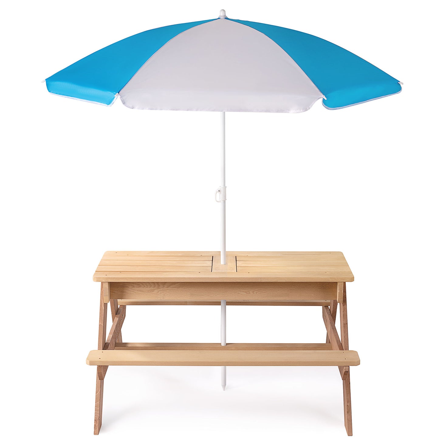 3-In-1 Kids Outdoor Wooden Picnic Table With Umbrella, Convertible Sand & Water, ASTM & CPSIA Certification - Natural Wood