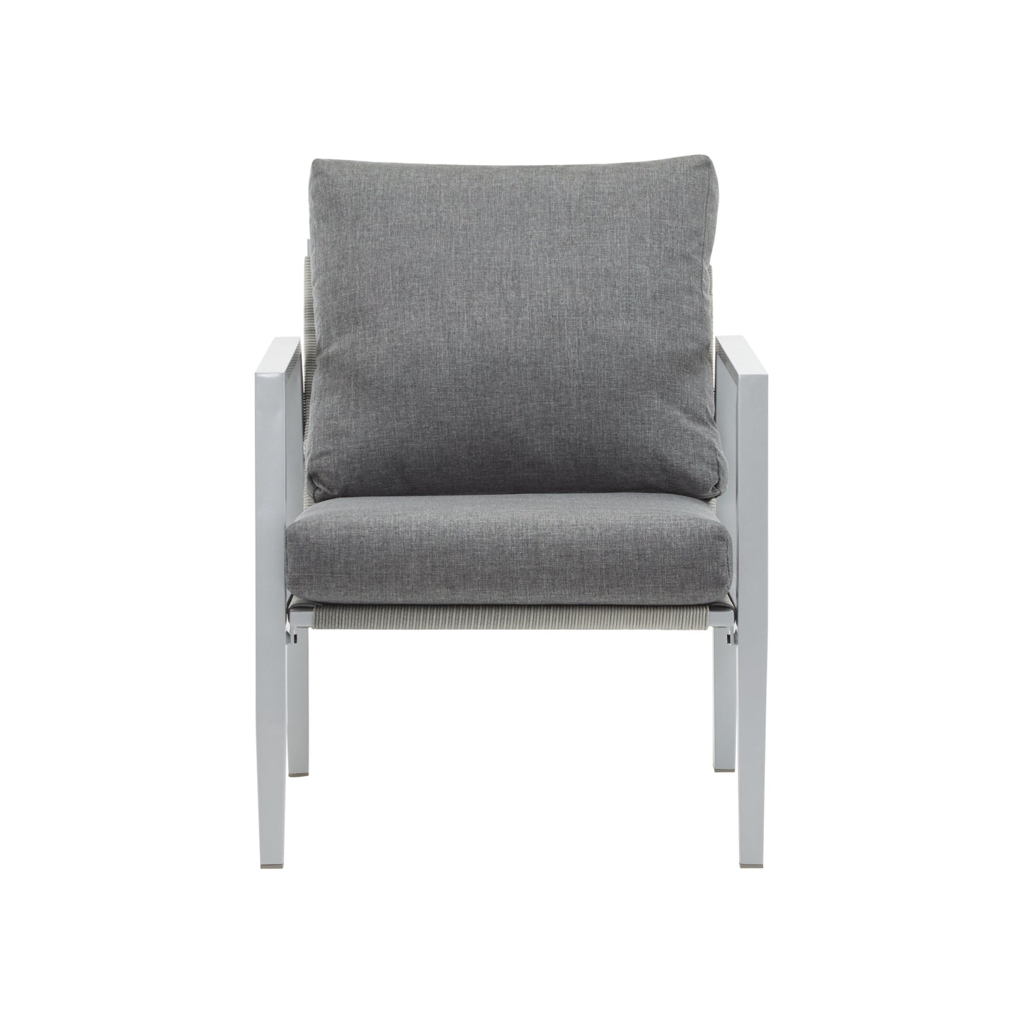 Aluminum Lounge Chair With Sleek Rope Accents, Comfortable Cushions, For Modern Indoor Outdoor Spaces - Gray / Silver / White