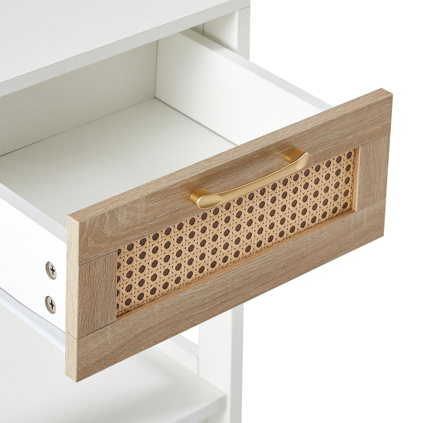 15.75" Rattan End Table With Drawer, Modern Nightstand, Side Table For Living Room, Bedroom - White