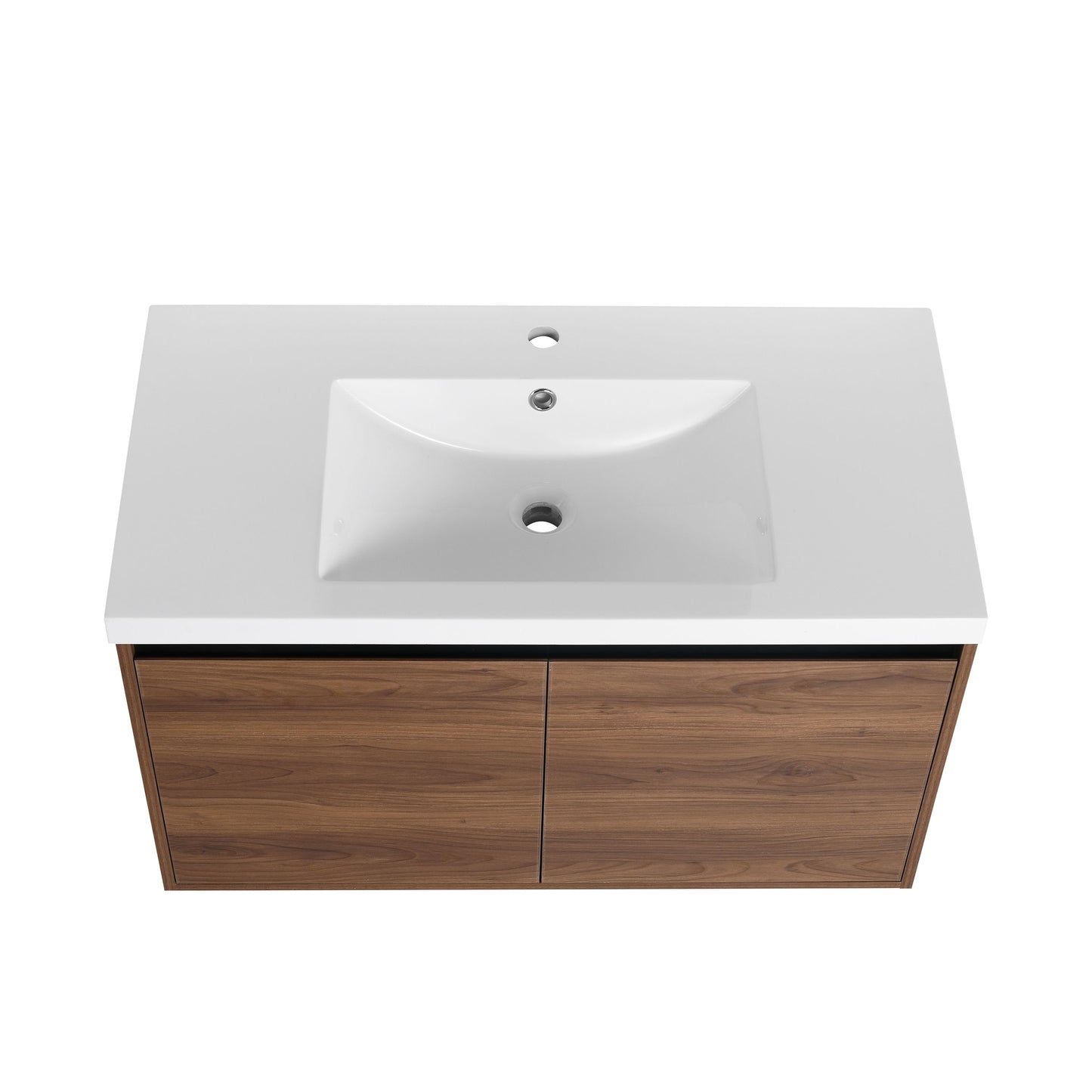36" Bathroom Vanity Set With Resin Countertop Sink And 2 Doors - Brown
