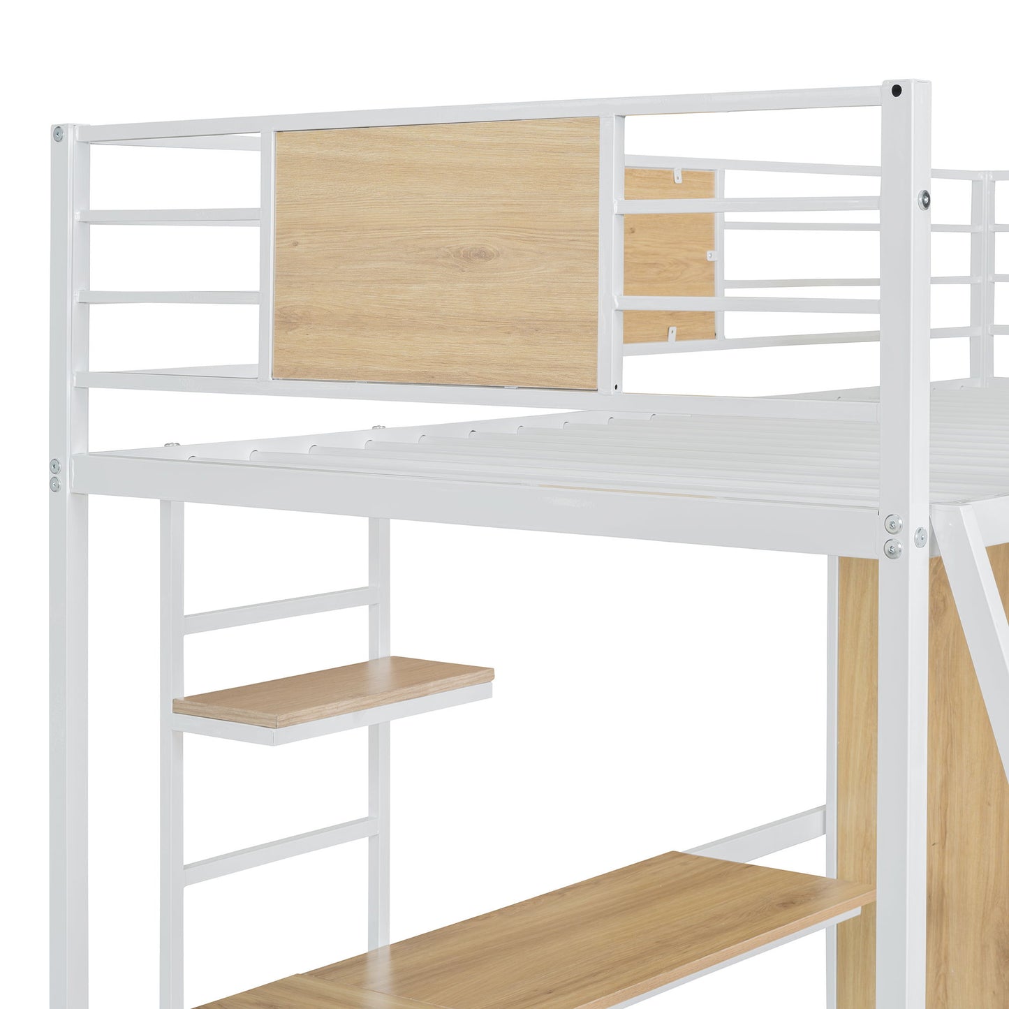 Twin Size Loft Bed With L Shape Desk And Wardrobe - White