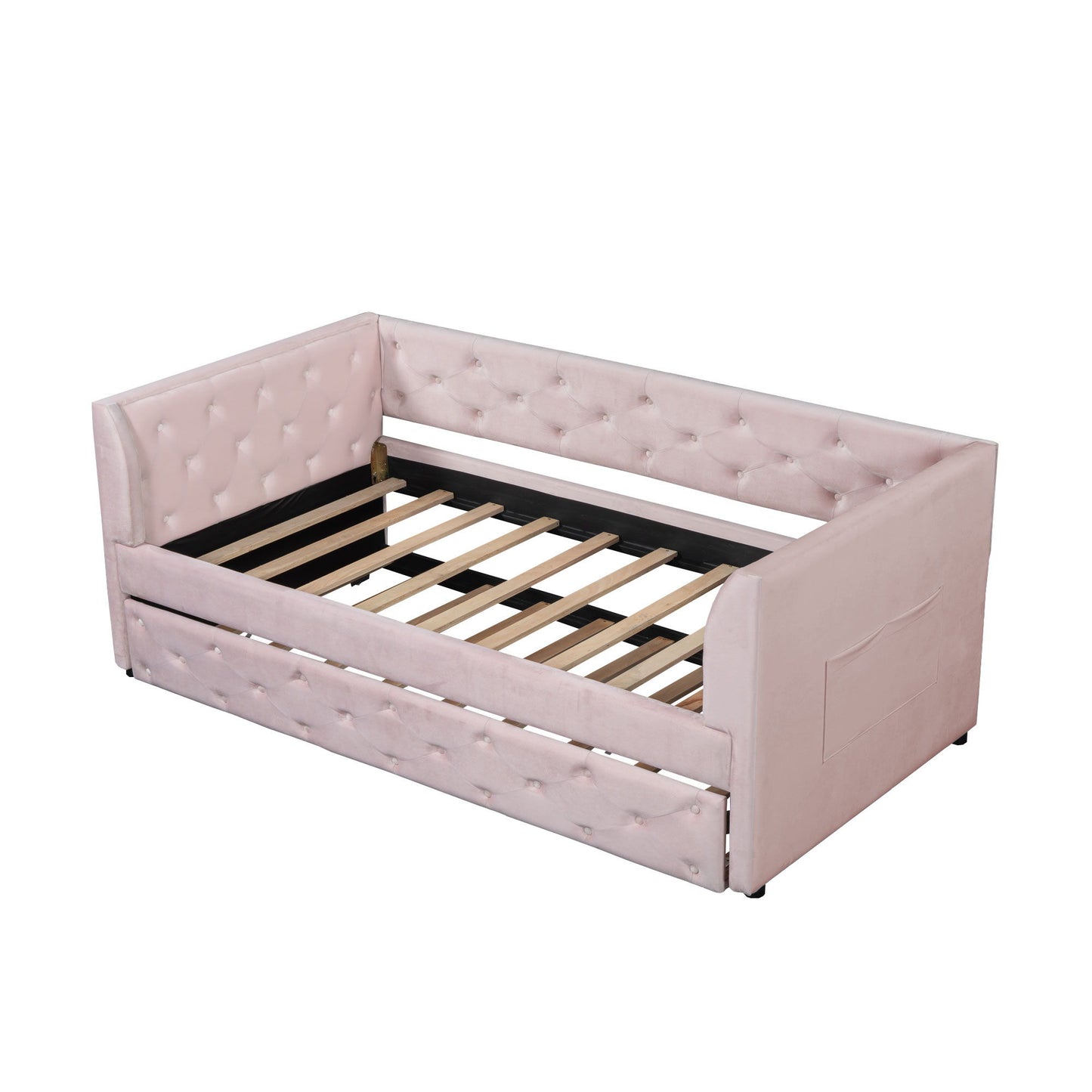 Twin Size Upholstered Tufted Daybed With Trundle - Pink