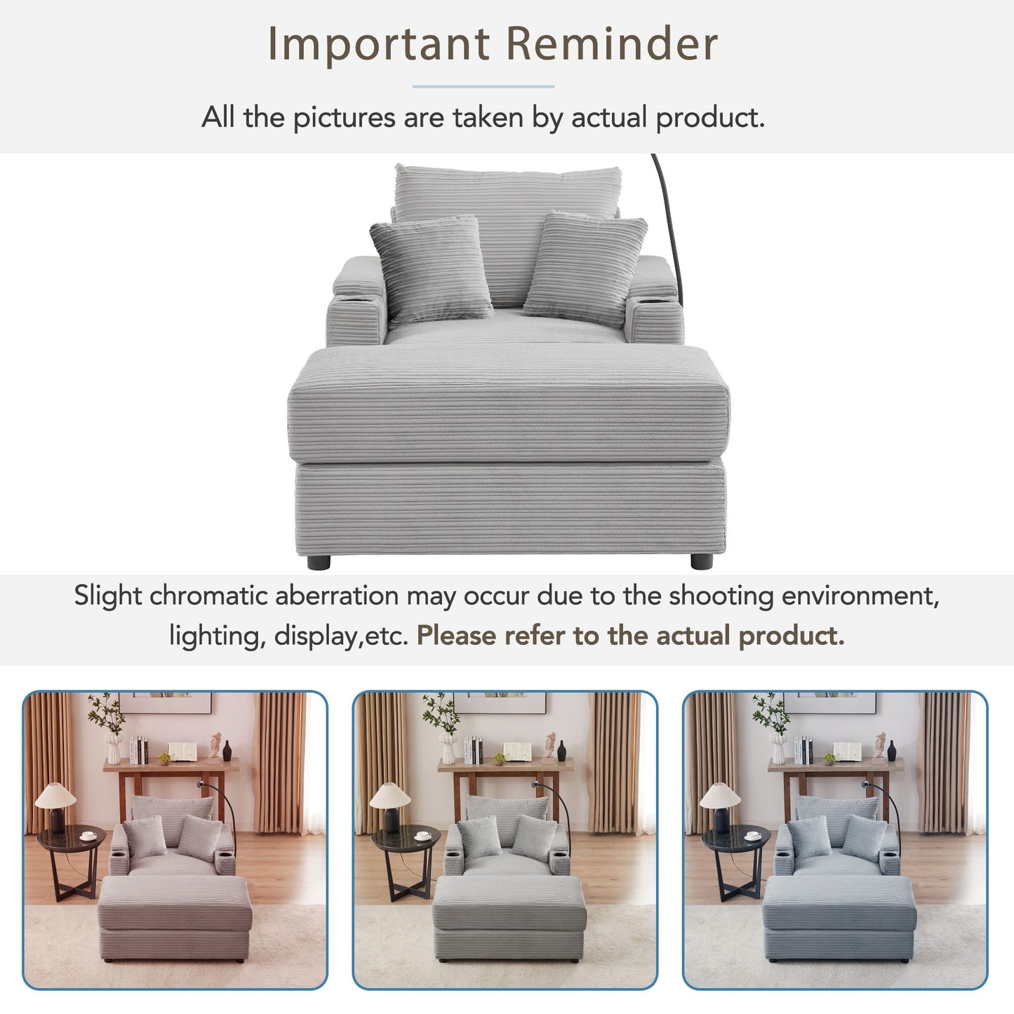 Modern Style Single Sofa Sofa Couch With Storage Space, A Movable Ottoman, Two USB Ports, Two Cup Holders, A Phone Holder For Living Room - Gray