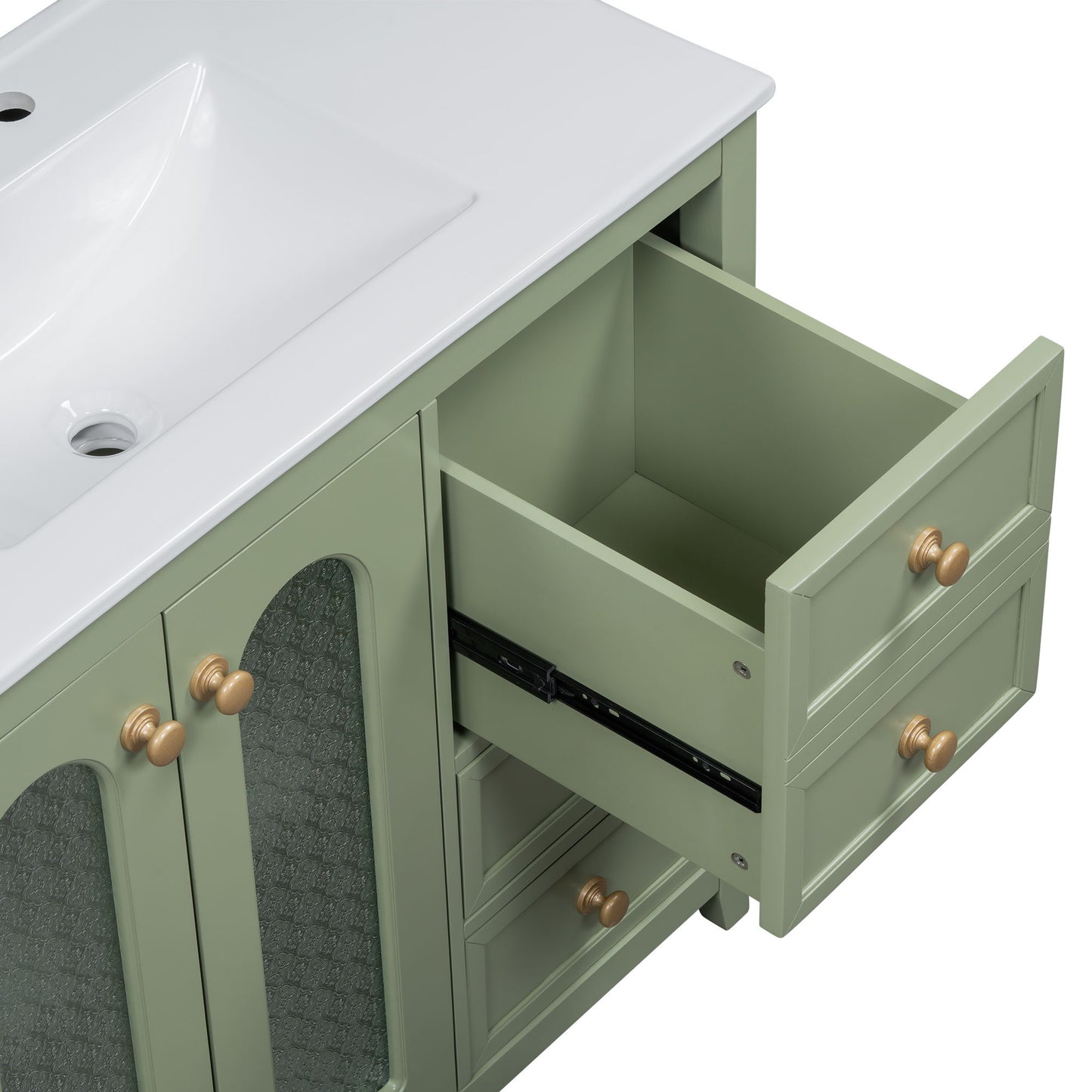 Bathroom Vanity With Two Soft Close Doors, Adjustable Shelves And Three Drawers - Green
