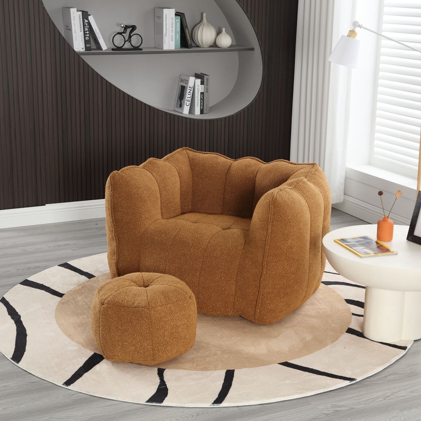 Soft Bean Bag Chair With High Resilient Foam (Chips) - Khaki / Yellow