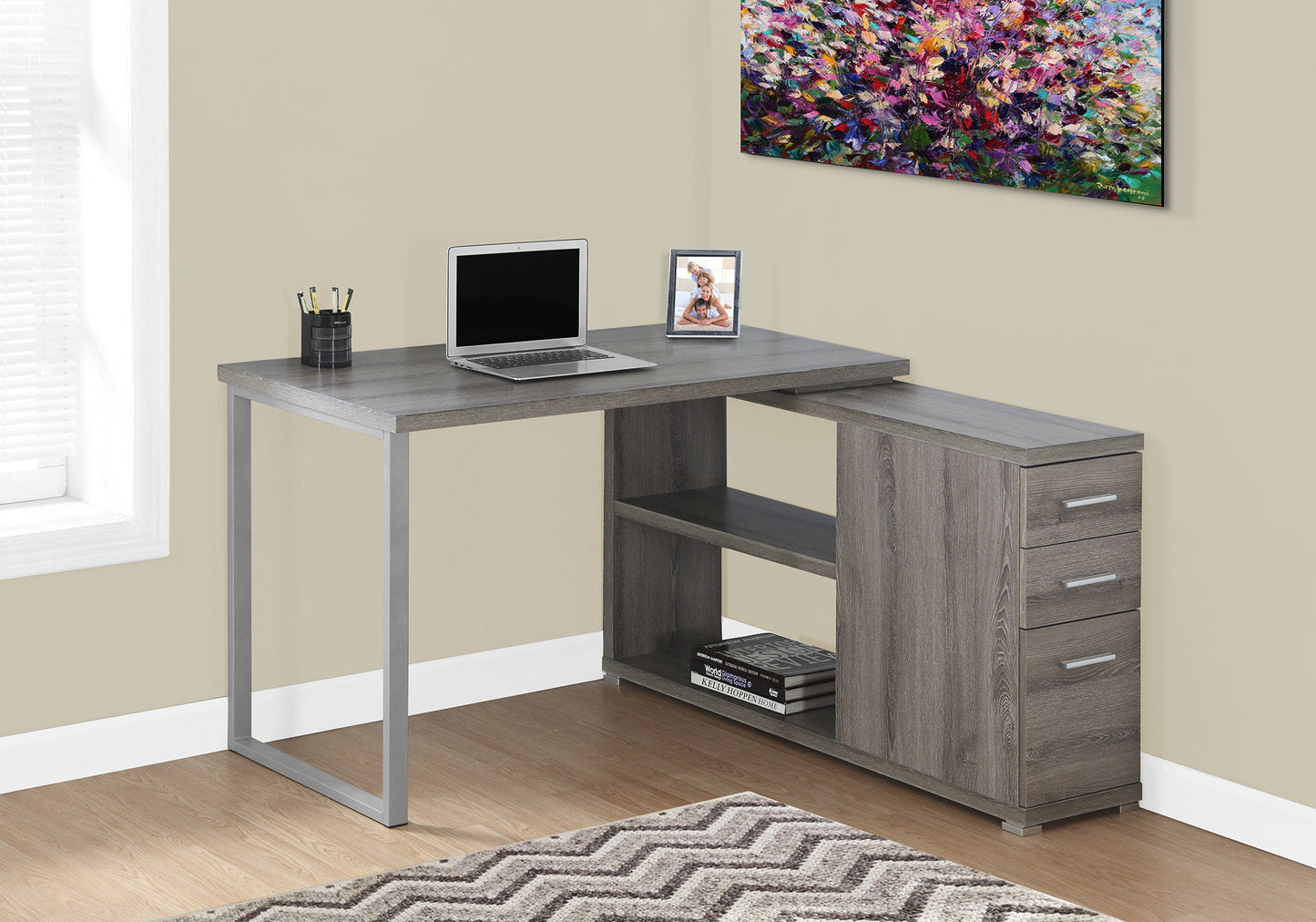 Computer Desk, Home Office, Corner, Left, Right Set - Up, Storage Drawers, L Shape, Laptop, Contemporary & Modern - Taupe