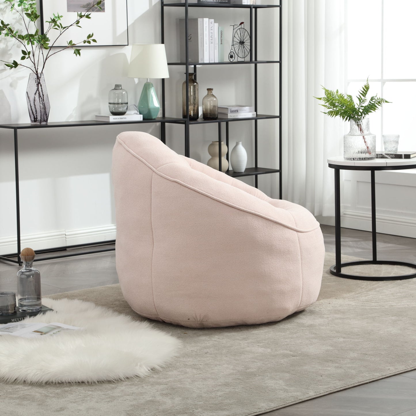 Bedding Bean Bag Sofa Chair High Pressure Foam Bean Bag Chair Adult Material With Padded Foam Padding Compressed Bean Bag With Footrest - Pink