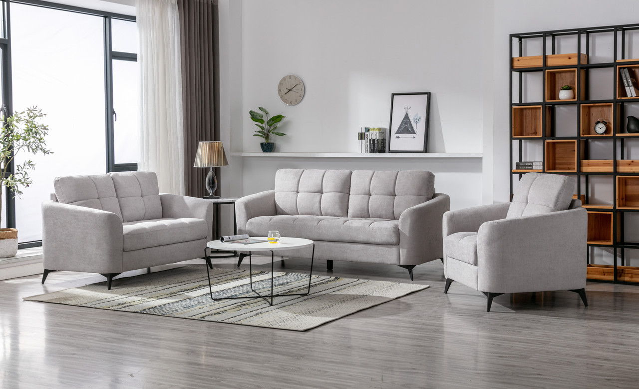Callie - Woven Fabric Living Room Sofa, Loveseat, Chair (Set of 3) - Light Gray