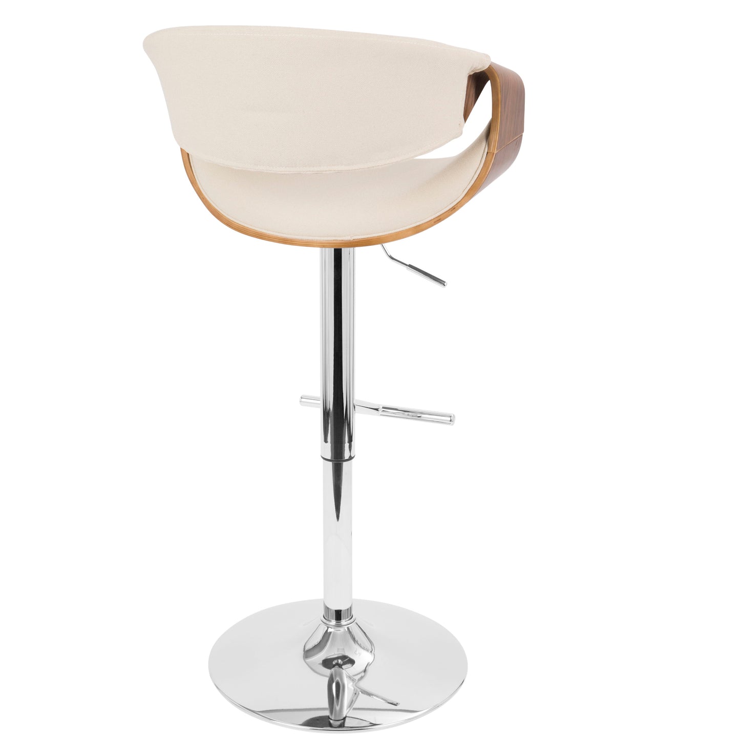 Curvo - Mid-Century Modern Adjustable Barstool With Swivel (Set of 2) - Chrome / Walnut / Cream