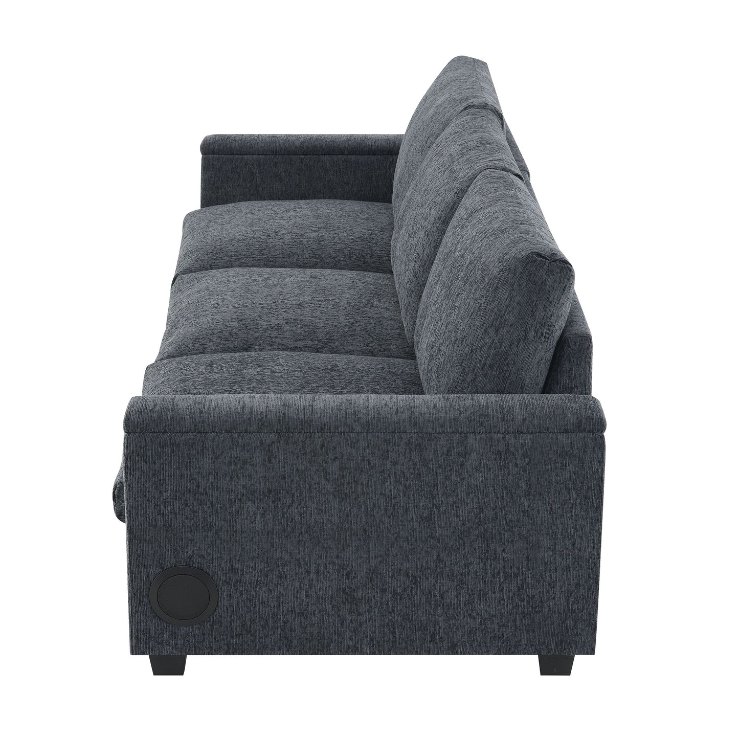 Sectional With Bluetooth Speaker Comfy Cloud Couch Set With Drop Down Table Cup Holders, USB Charger Storage Armrest Wide Seat Sofa - Dark Gray